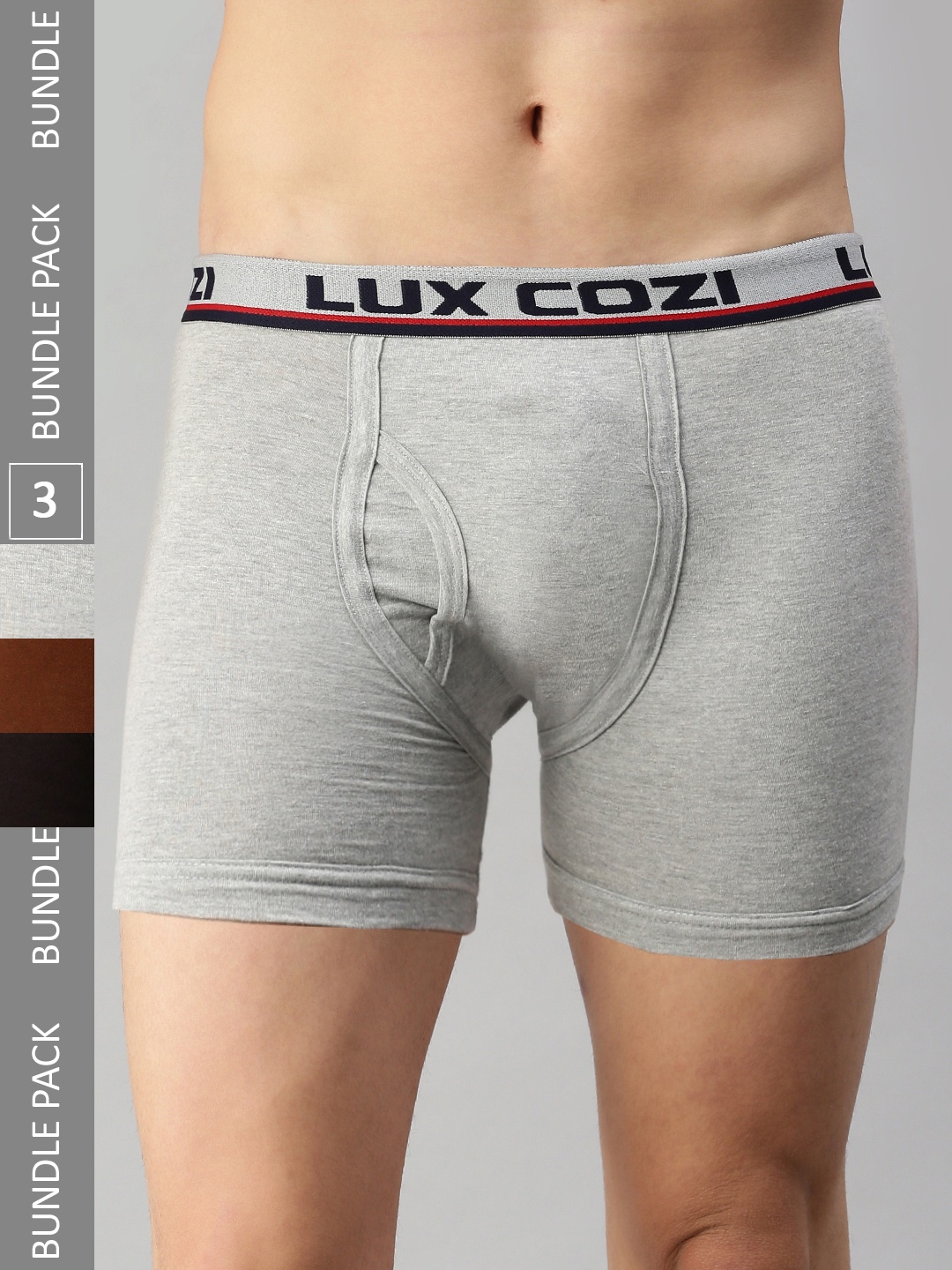 

Lux Cozi Men Pack Of 3 Mid Rise Outer Elastic Cotton Trunk, Coffee brown
