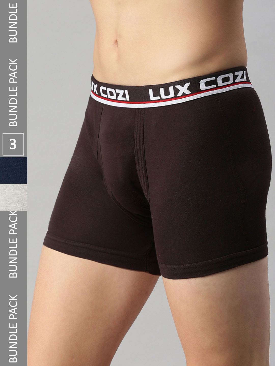

Lux Cozi Men Pack Of 3 Mid Rise Skin-friendly Label free comfort Long Cotton Trunk, Coffee brown