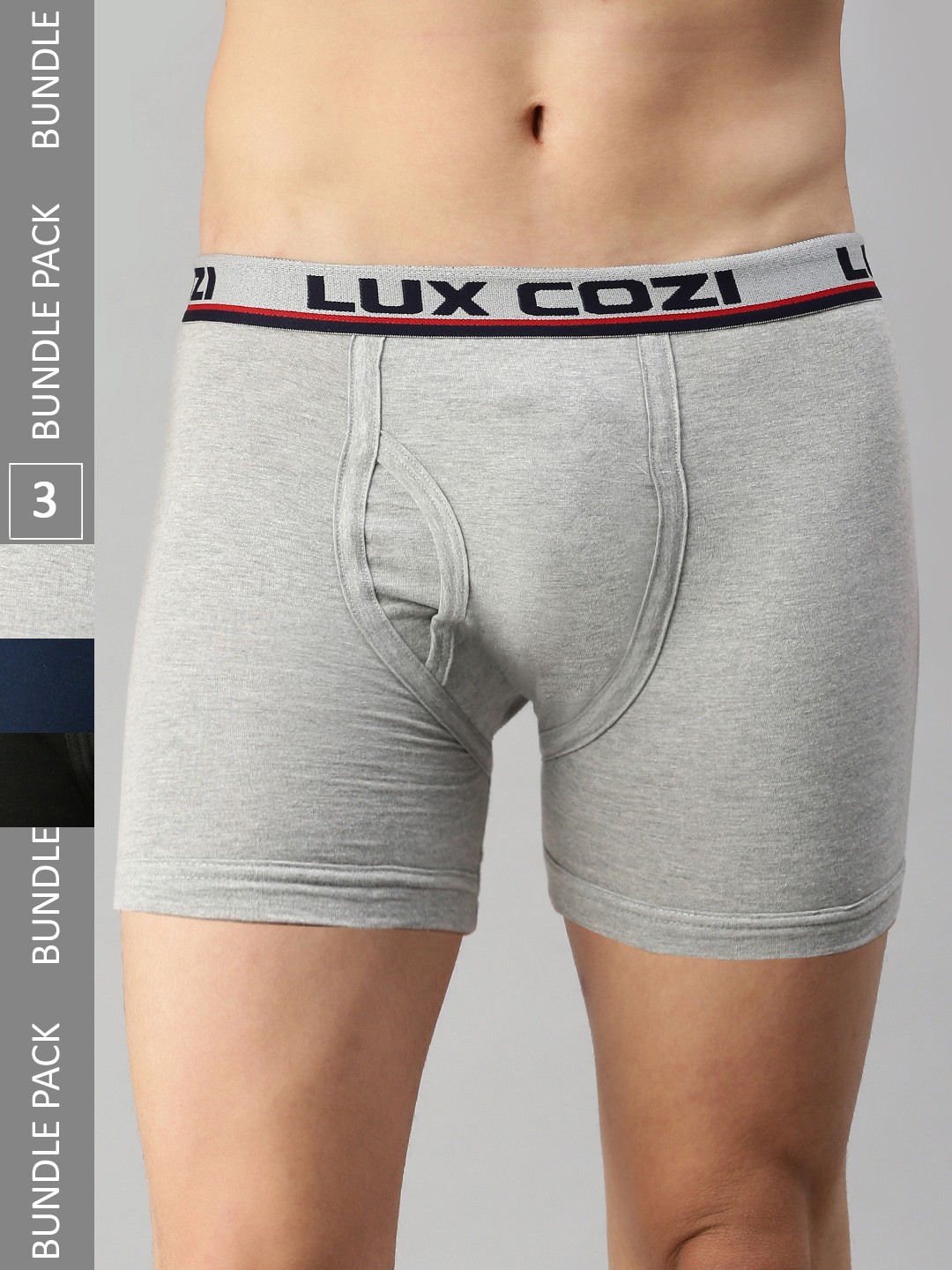 

Lux Cozi Men Pack Of 3 Skin-Friendly Label Free Comfort Long Cotton Trunk, Grey