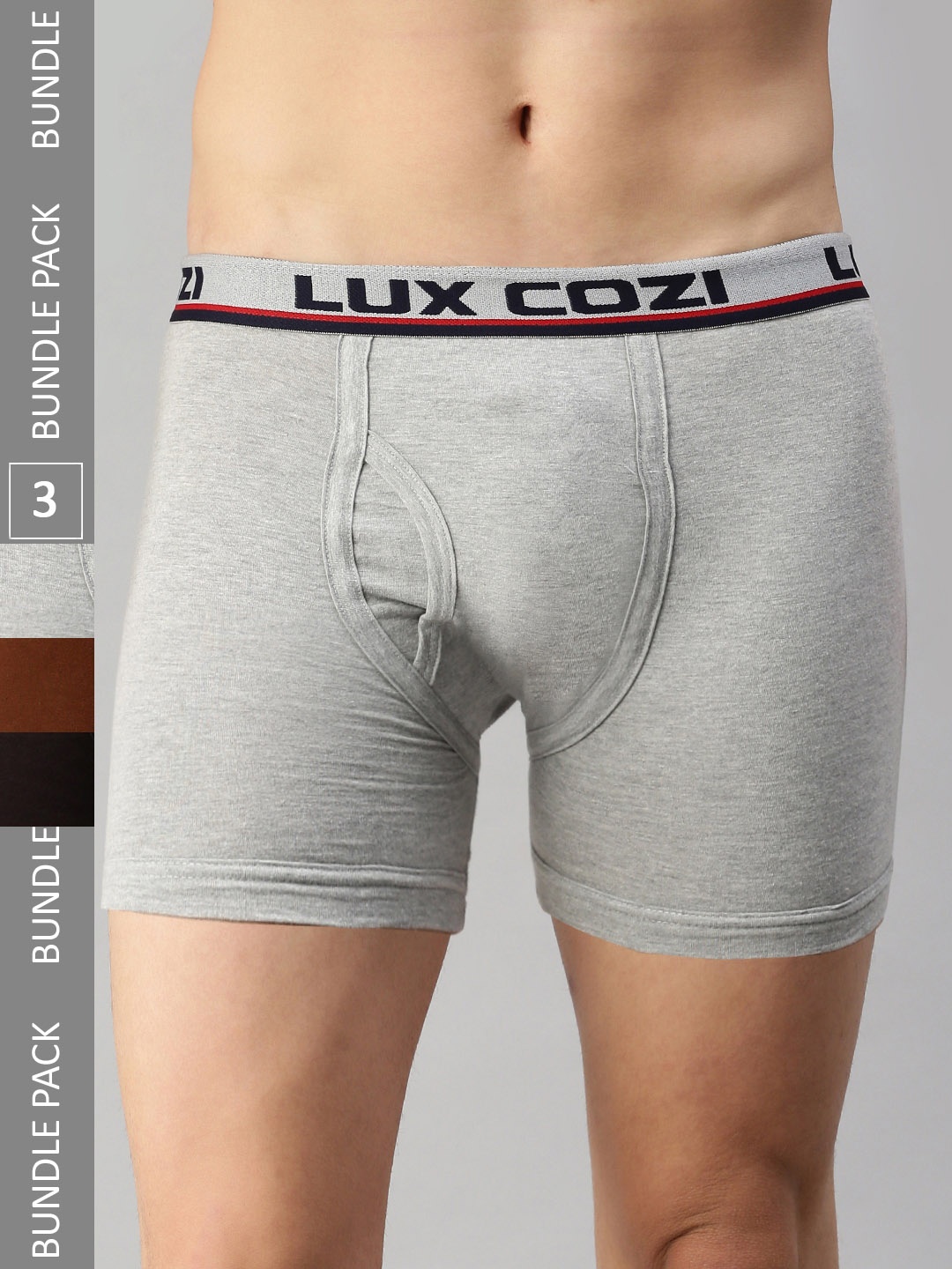 

Lux Cozi Men Pack Of 3 Mid Rise Skin-friendly Label free comfort Long Cotton Trunk, Coffee brown