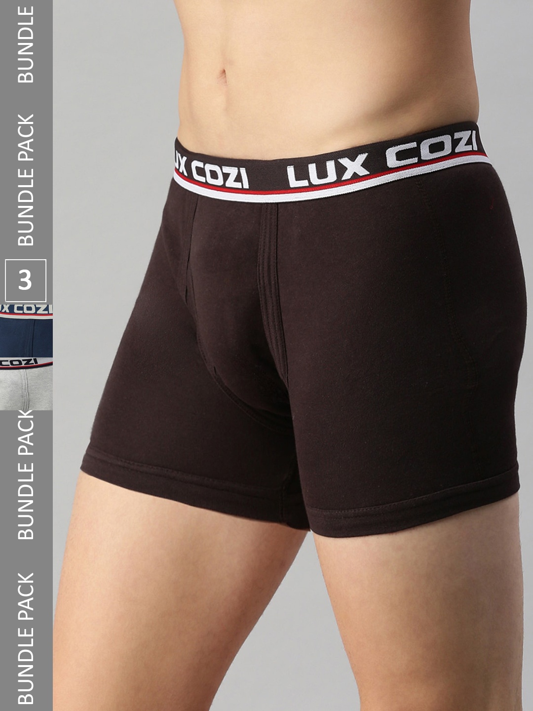 

Lux Cozi Pack Of 3 Mid Rise Skin-friendly Label free comfort Long Pure Cotton Trunk, Coffee brown