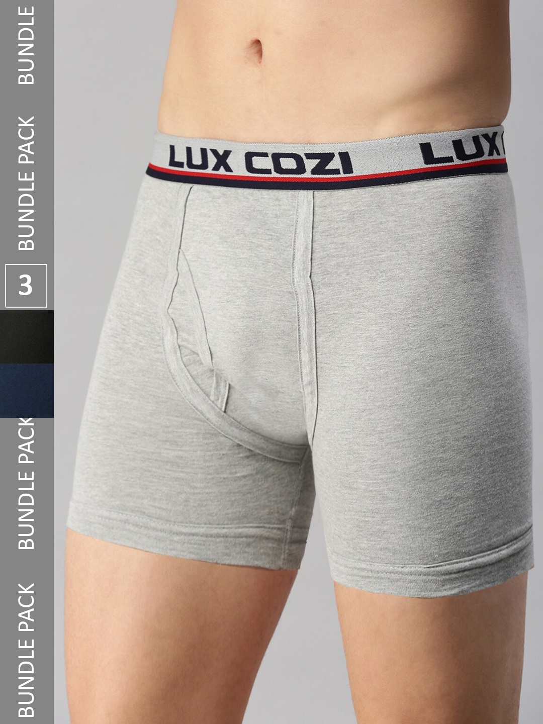 

Lux Cozi Men Pack Of 3 Skin-friendly Label Free Comfort Long Cotton Trunk, Grey