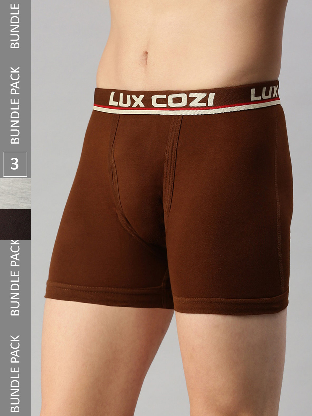 

Lux Cozi Men Pack Of 3 Cotton Trunks COZI_LONGS_ICDF_COF_GM_MST_3PC, Coffee brown