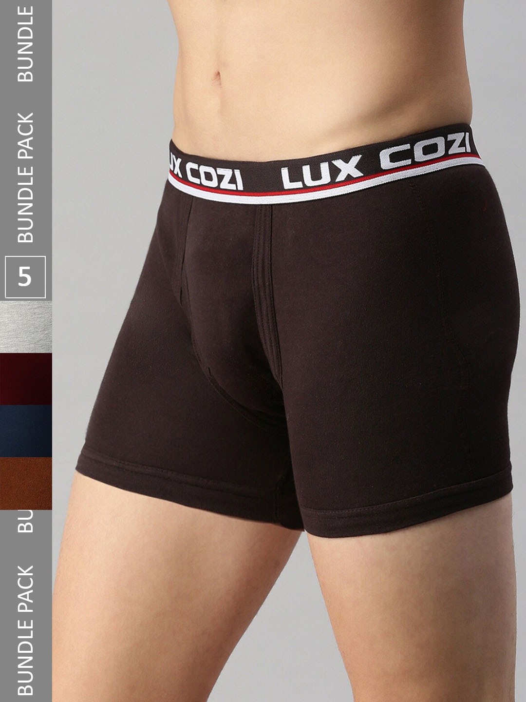

Lux Cozi Men Pack Of 5 Assorted Skin-Friendly Label Free Comfort Long Cotton Trunk