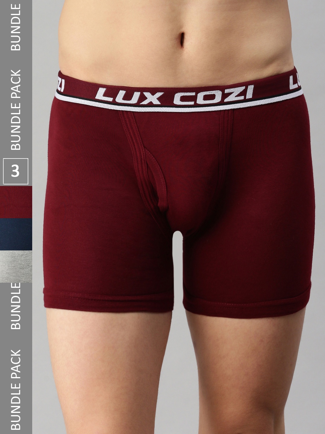 

Lux Cozi Men Pack Of 3 Skin-friendly Label Free Comfort Long Cotton Trunk, Grey melange