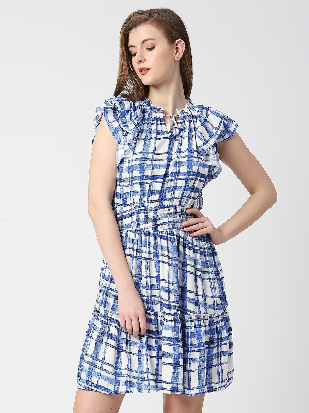 

Pepe Jeans Checked Fit & Flare Dress, Blue
