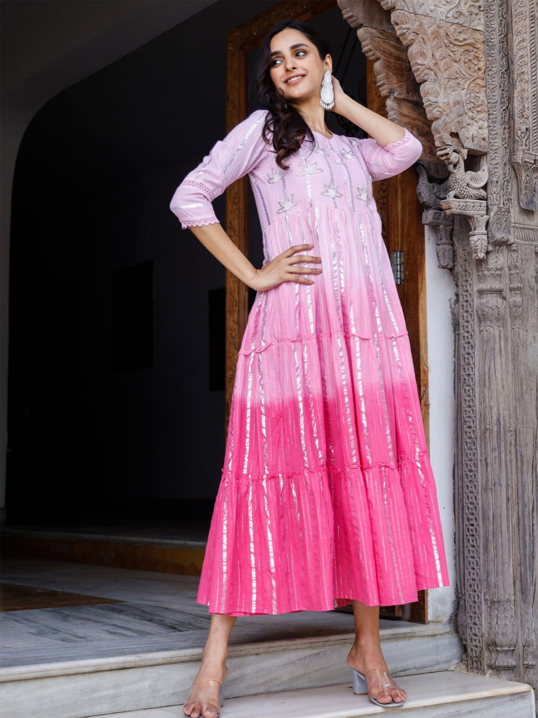 

Zolo Label Tie and Dyed Print Fit and Flare Dress, Pink