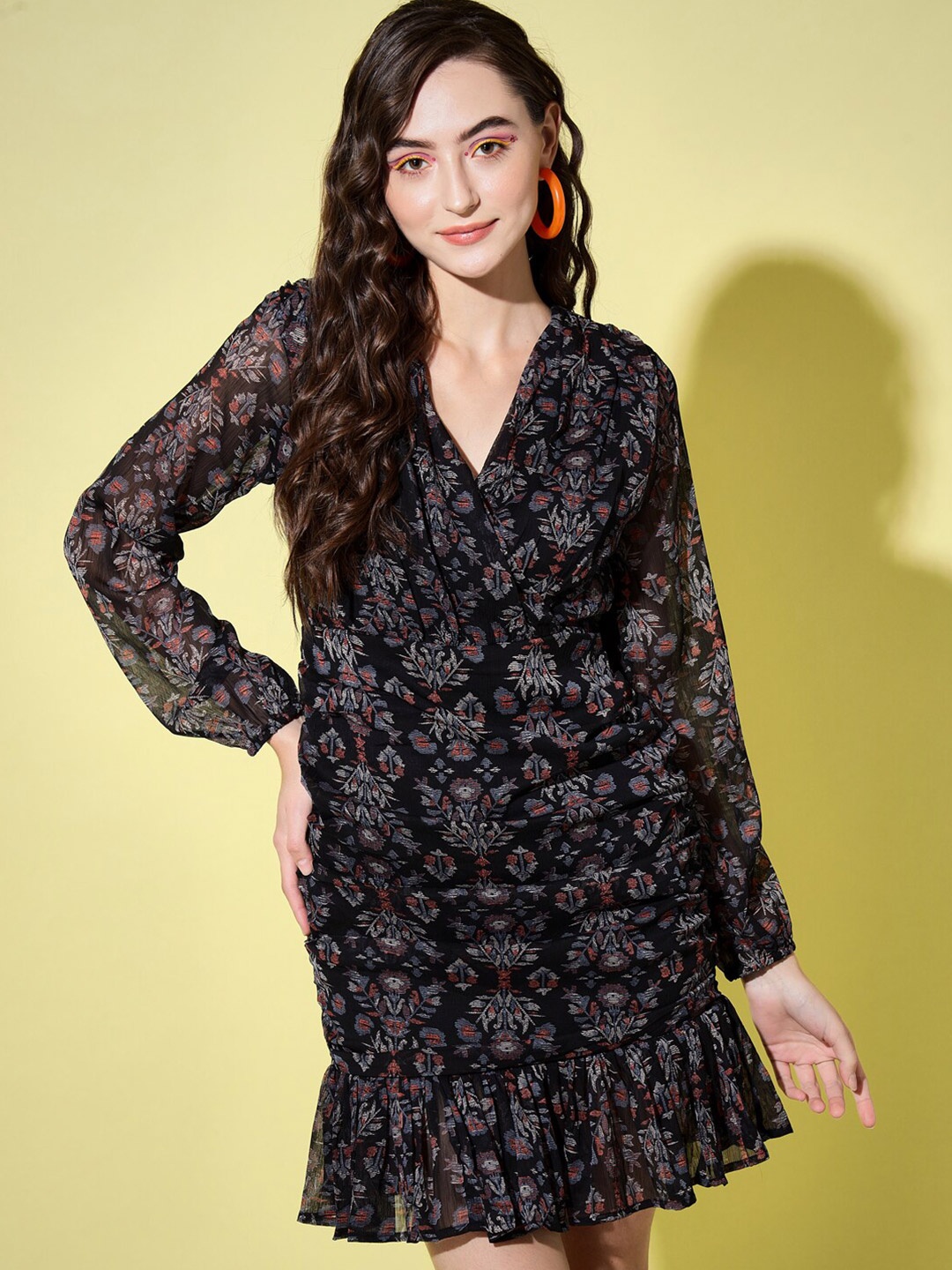 

Trend Arrest Floral Printed A-Line Dress, Black