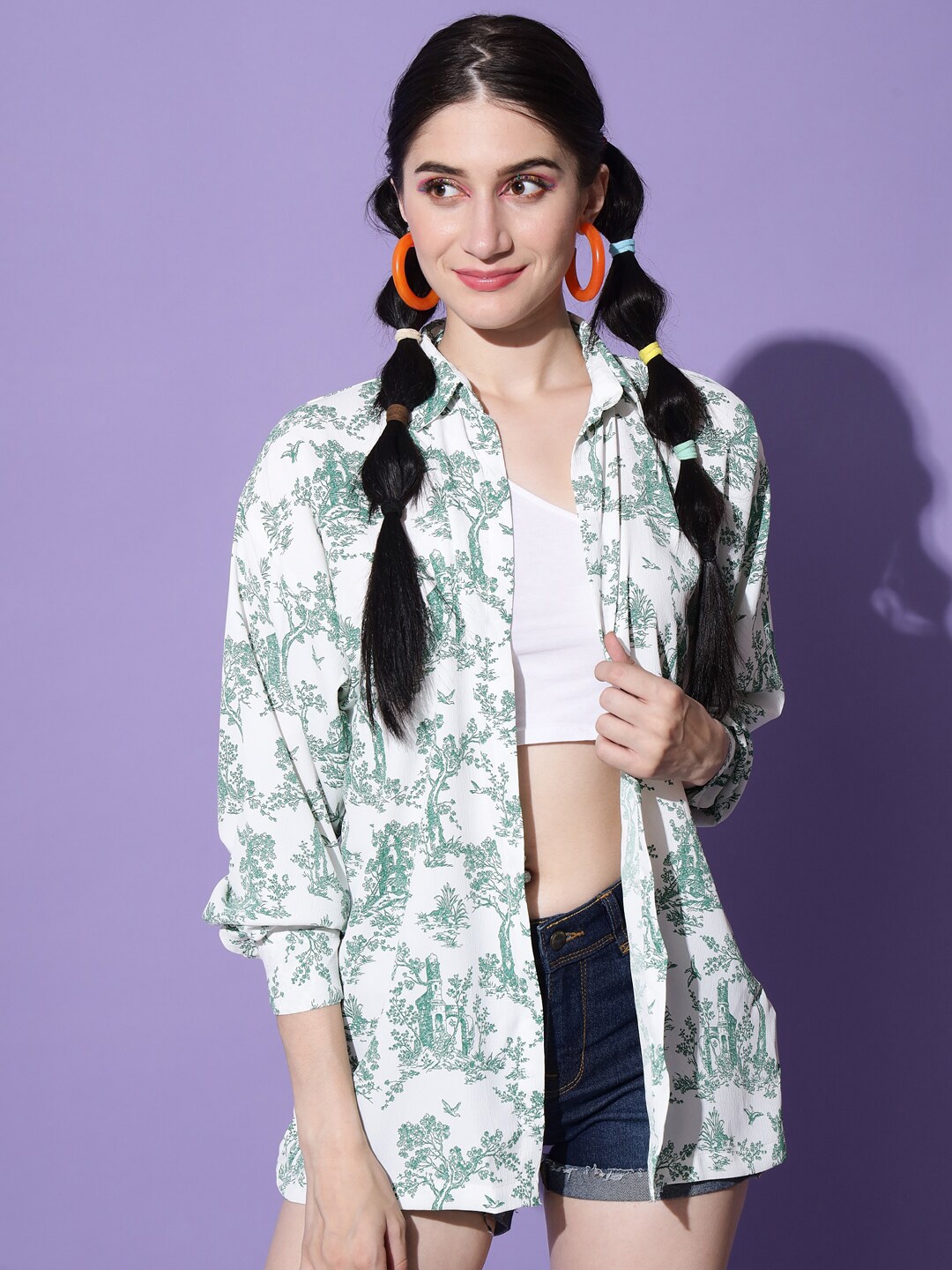 

Trend Arrest Floral Printed Long Sleeves Open Front Shrug, White