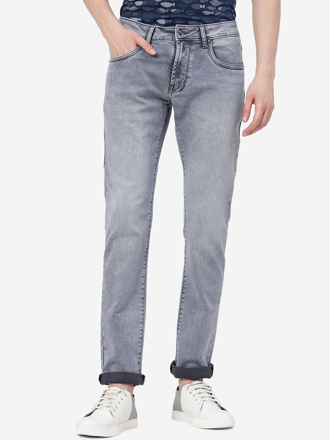

JADE BLUE Men Mid-Rise Slim Fit Heavy Fade Stretchable Jeans, Grey