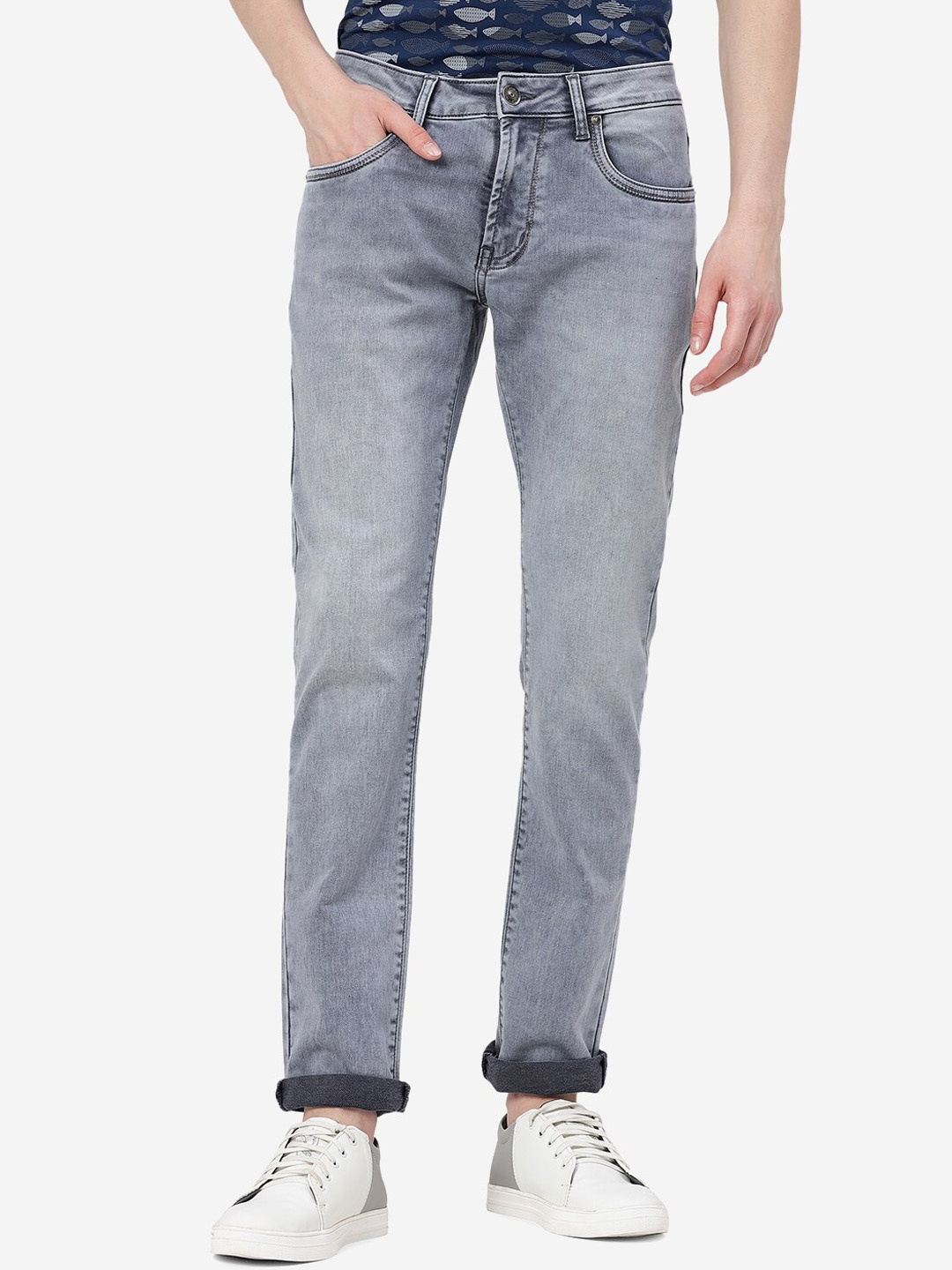 

JADE BLUE Men Mid-Rise Slim Fit Heavy Fade Stretchable Jeans, Grey