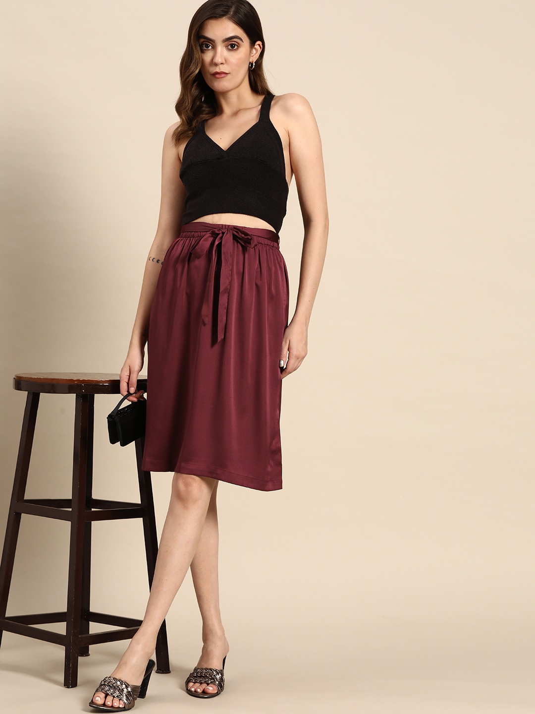 

all about you Solid Knee Length Pencil Skirt, Maroon