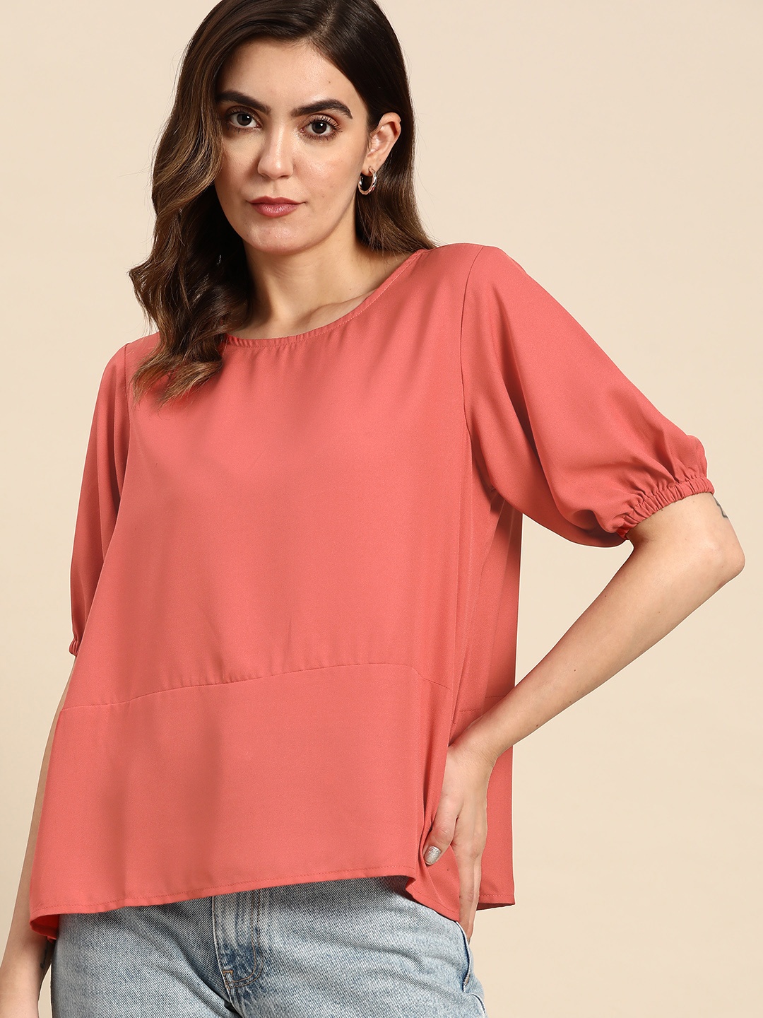 

all about you Puff Sleeve Crepe Top, Rust