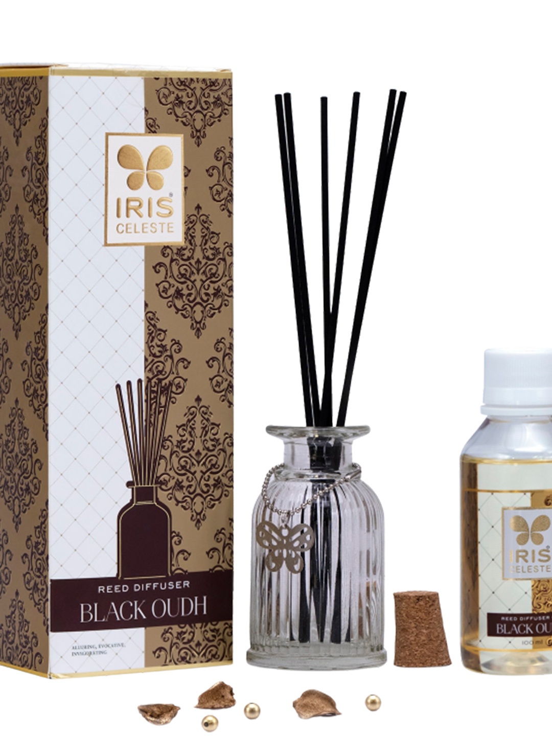 

IRIS CELESTE Brown & White Black Oudh Reed Diffuser Set-100ml