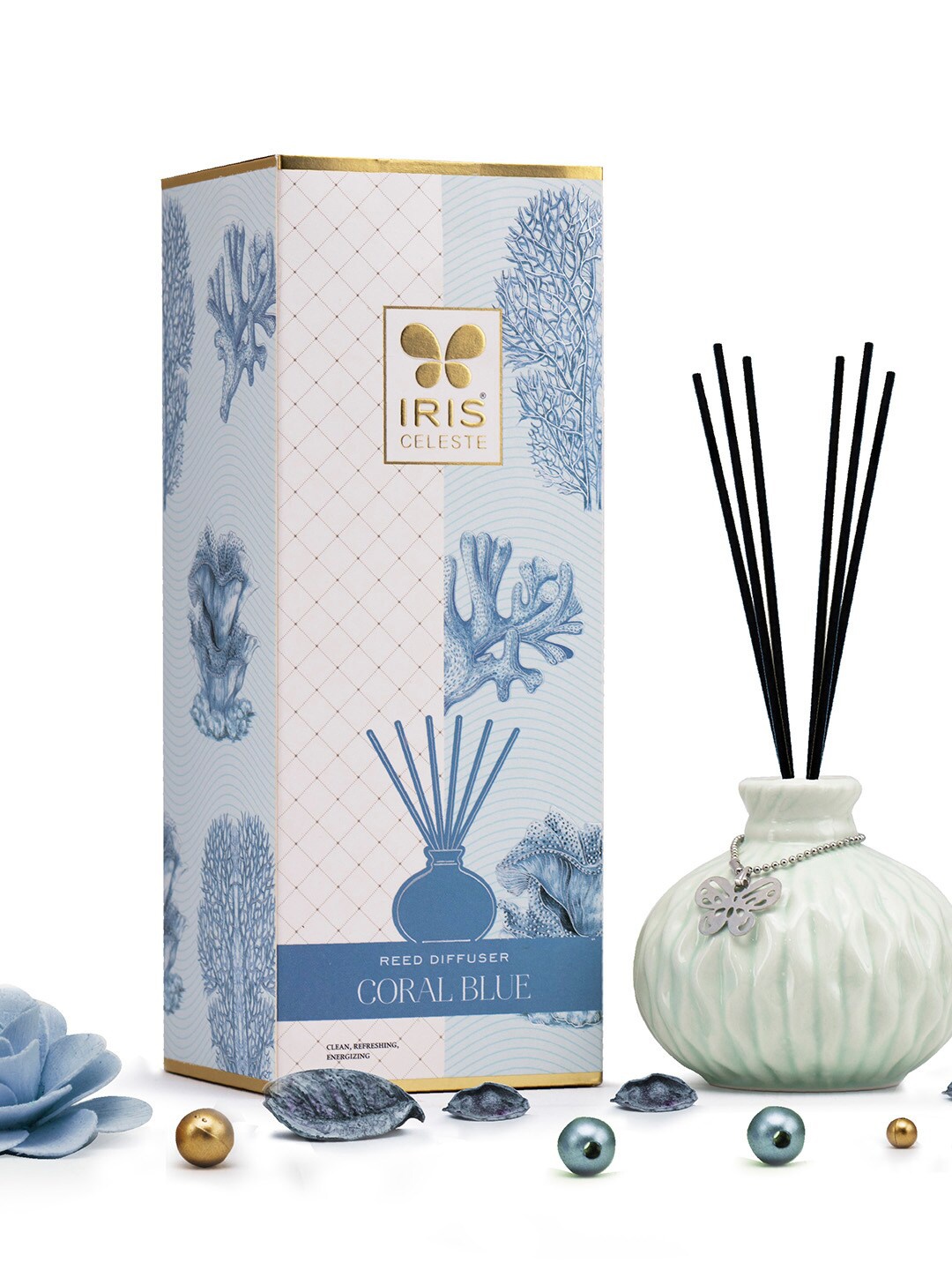 

IRIS CELESTE Purple Reed Aroma Oil Diffuser With Ceramic Pot-200ML, Blue