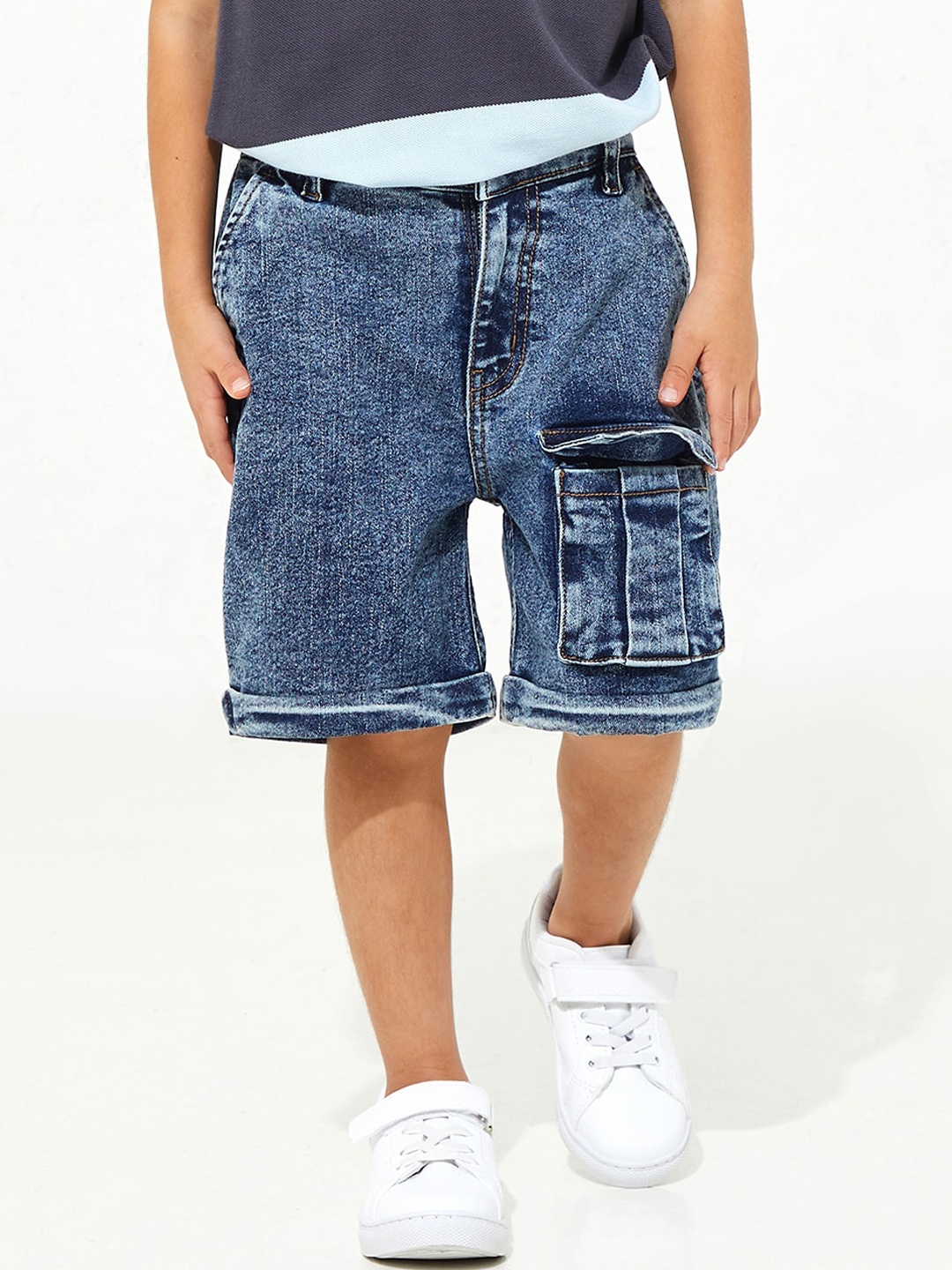 

Cherry Crumble Infants Boys Washed Denim Shorts, Blue