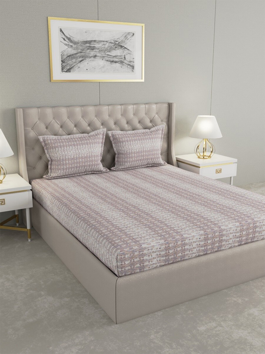 

Raymond Home Brown Striped 152 TC Cotton King Bedsheet & 2 Pillow Covers