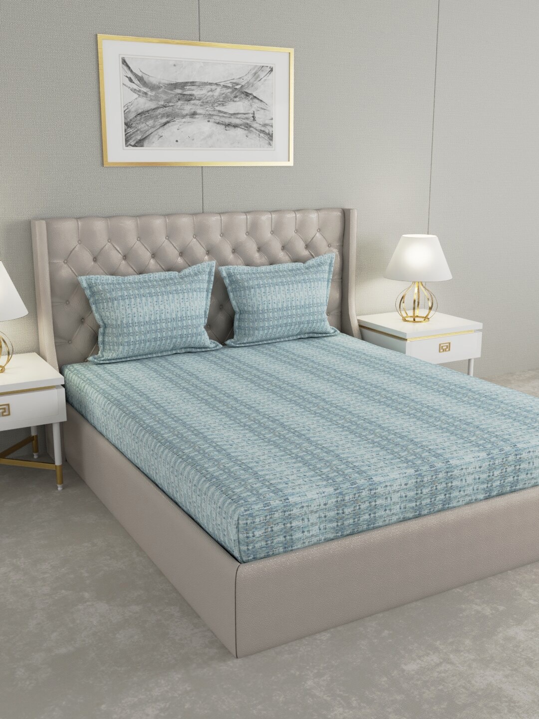 

Raymond Home Festive Blue Printed 152 TC Cotton King Bedsheet & 2 Pillow Covers