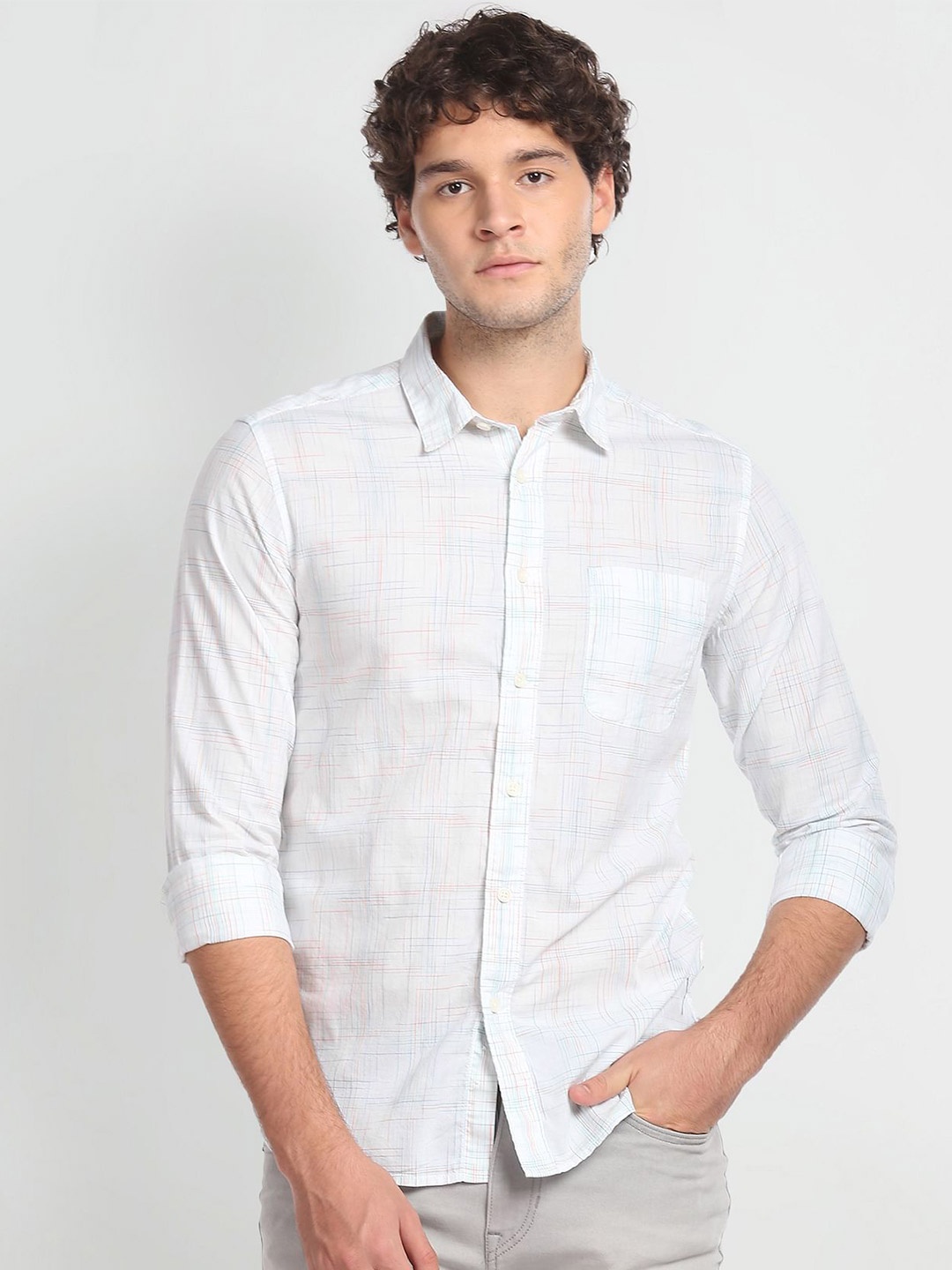 

Flying Machine Checked Pure Cotton Casual Shirt, White