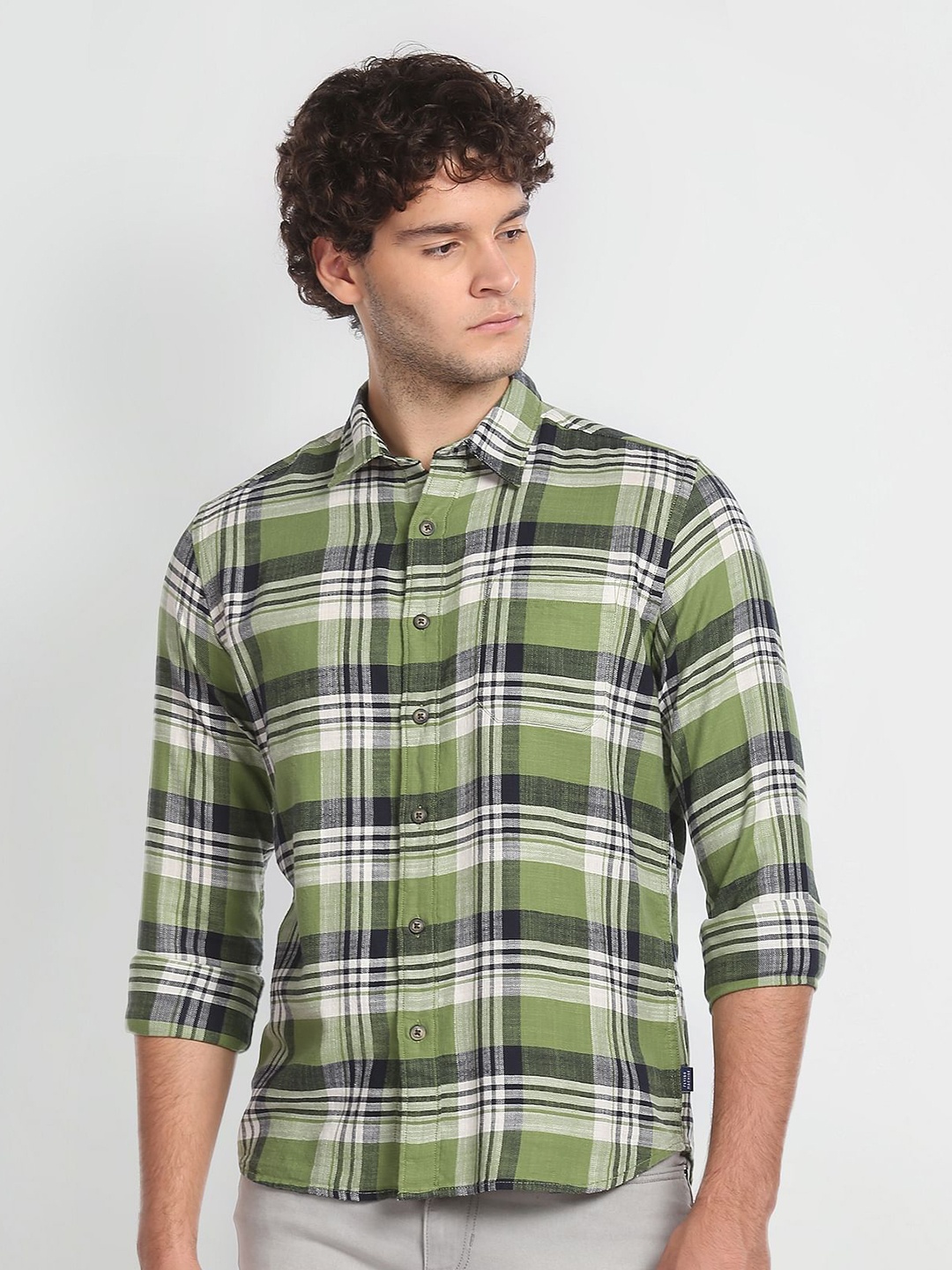 

Flying Machine Checked Pure Cotton Casual Shirt, Green