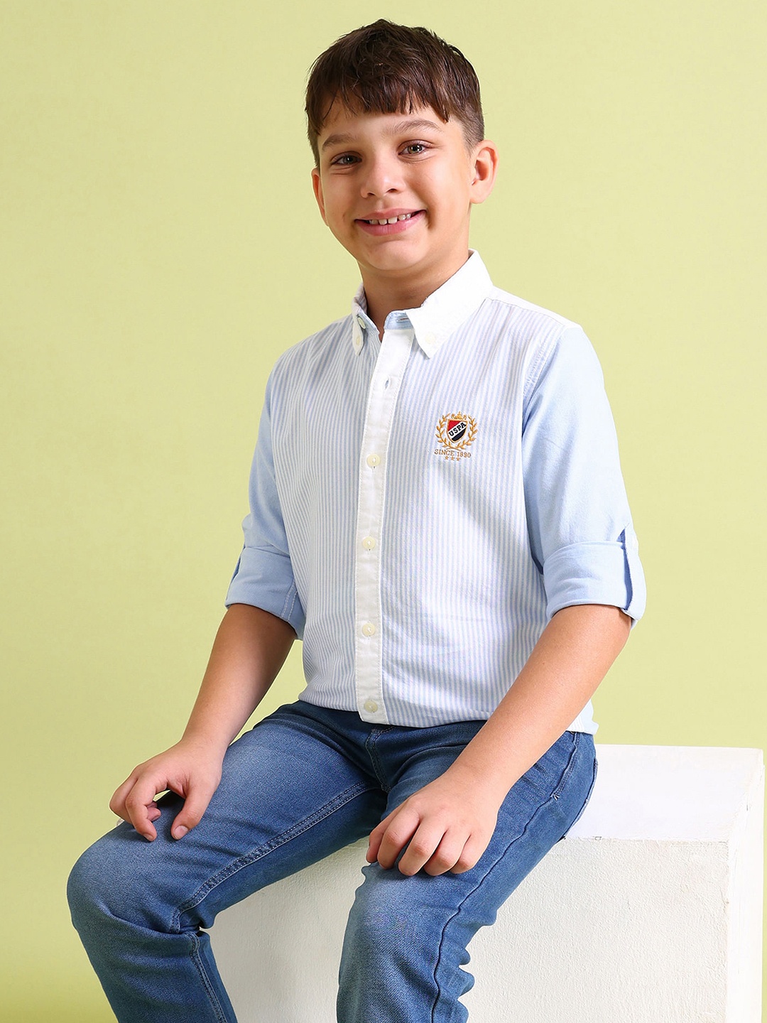

U.S. Polo Assn. Kids Boys Opaque Striped Casual Pure Cotton Shirt, Blue