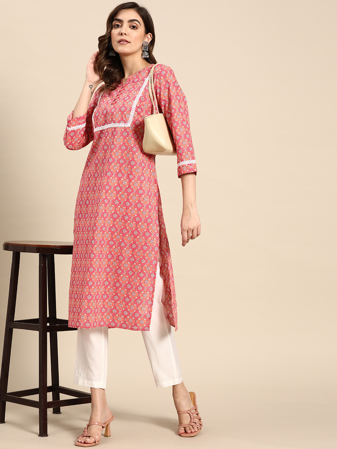 

all about you Floral Printed Cotton Kurta, Pink