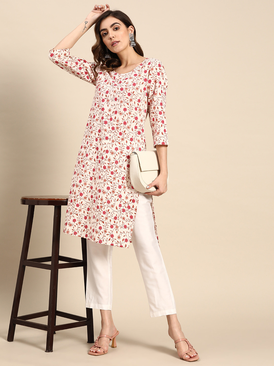 

all about you Floral Printed Cotton Kurta, Off white