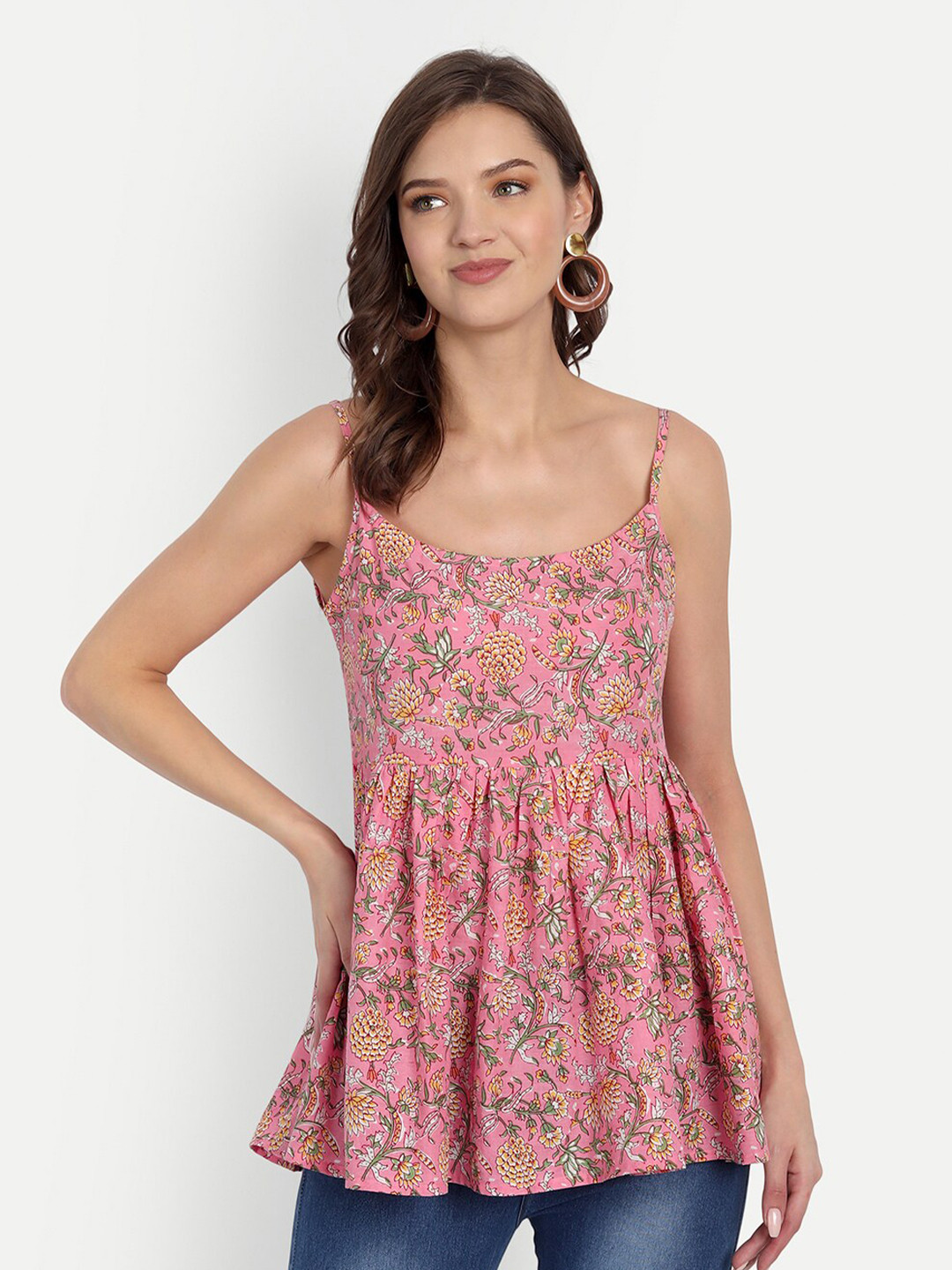 

Haute and Humble Floral Printed Cotton Peplum Top, Pink