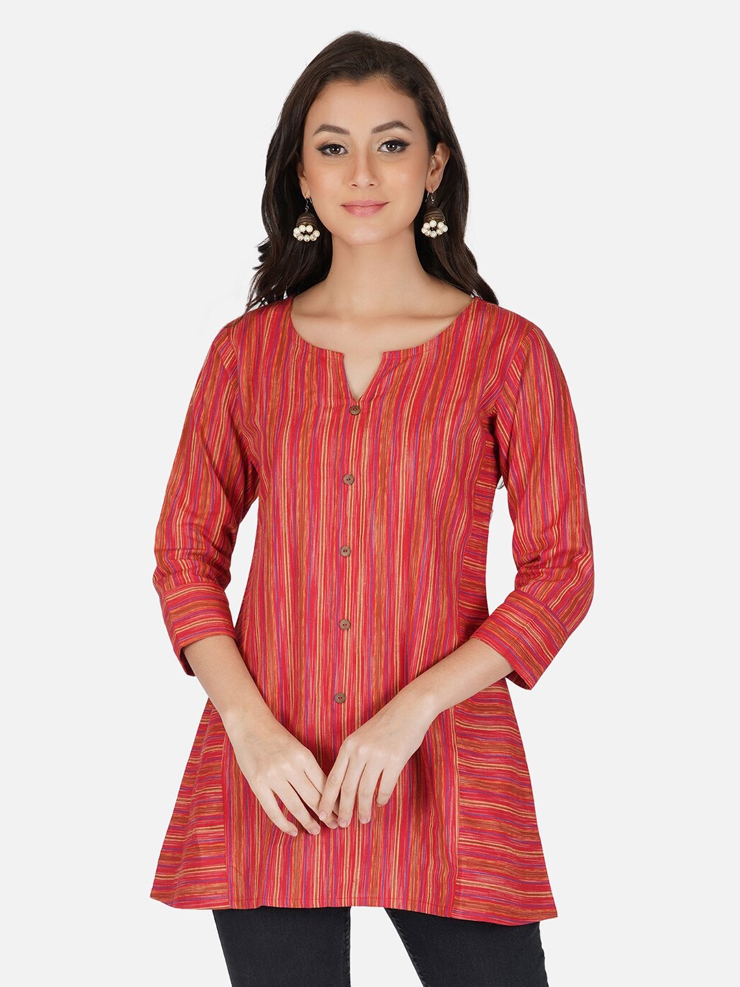 

Haute and Humble Striped Cotton A-Line Top, Maroon