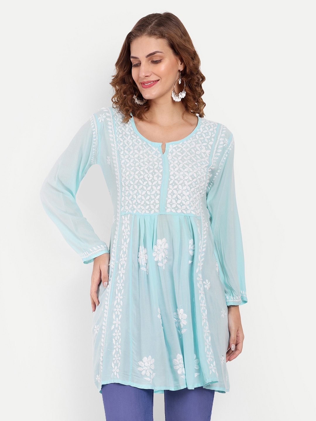 

Indiankala4u Ethnic Motifs Embroidered Chikankari Kurti, Blue