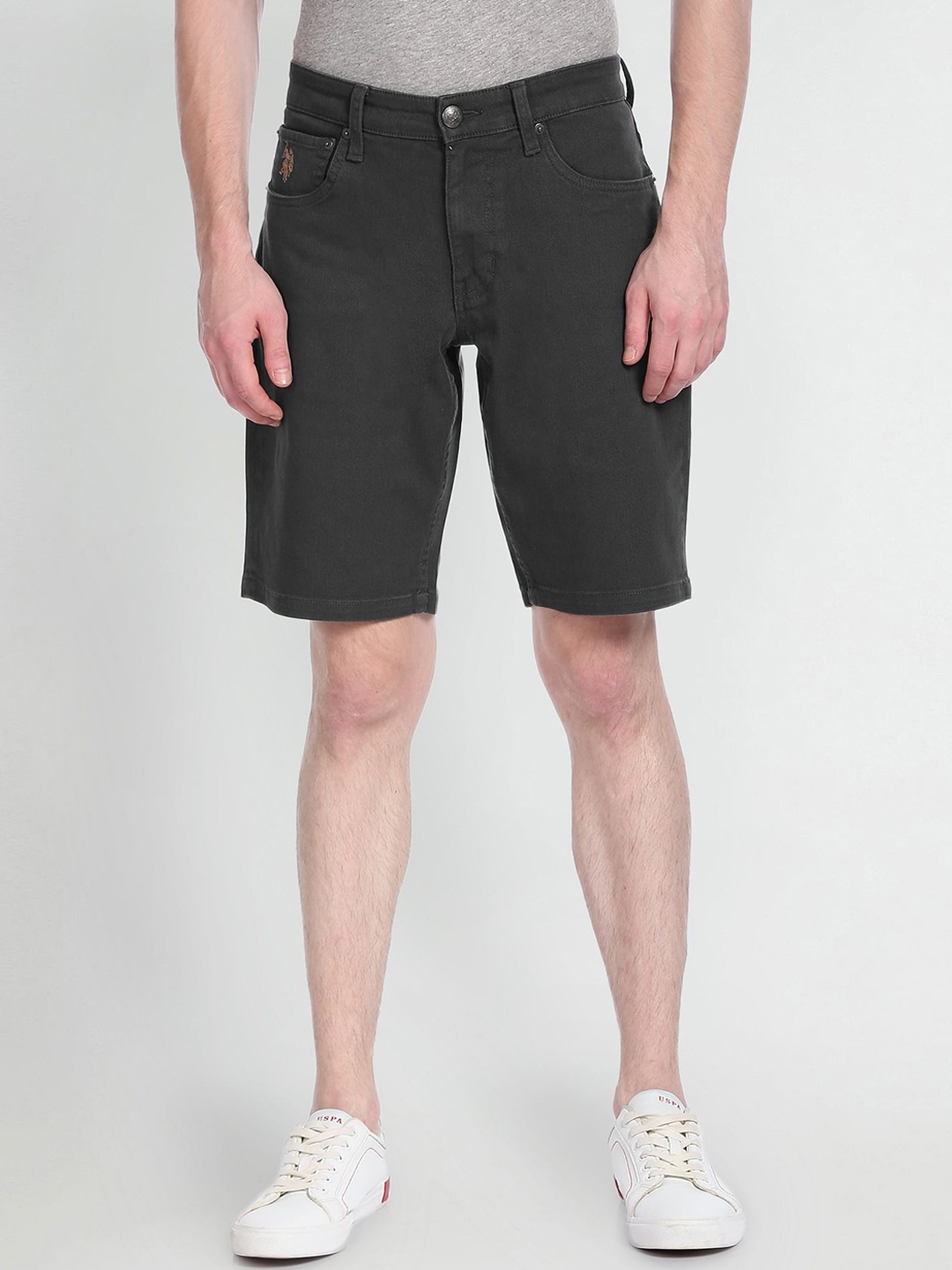 

U.S. Polo Assn. Denim Co. Men Slim Fit Mid Rise Denim Shorts, Grey
