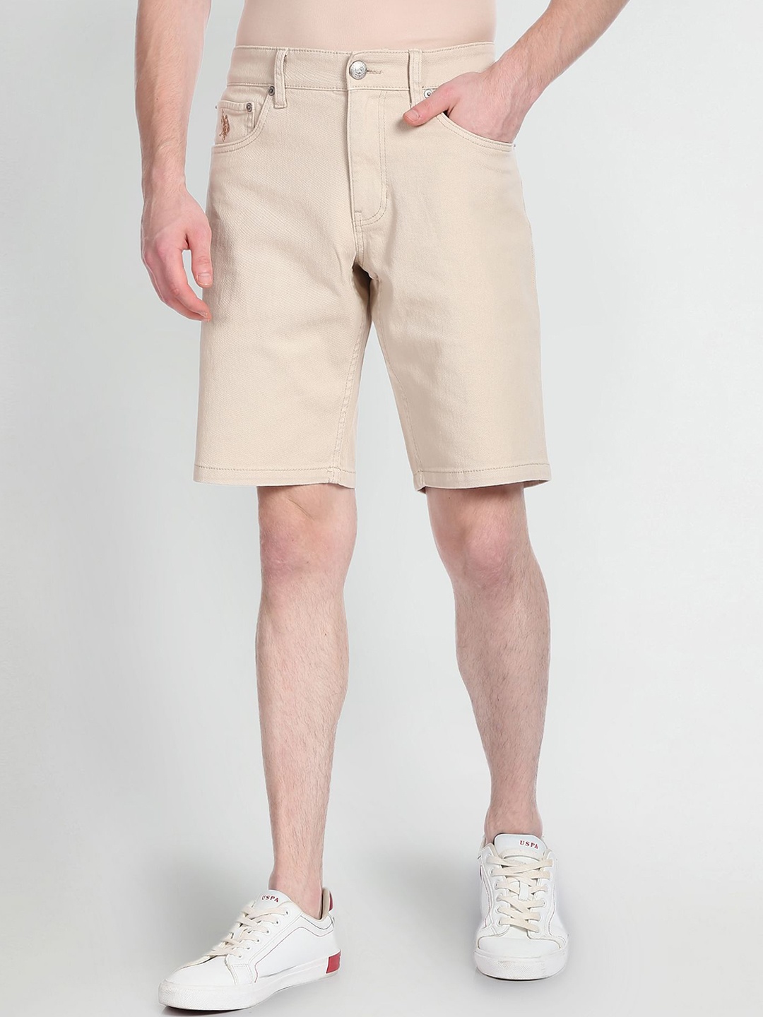 

U.S. Polo Assn. Denim Co. Men Slim Fit Mid Rise Denim Shorts, Beige