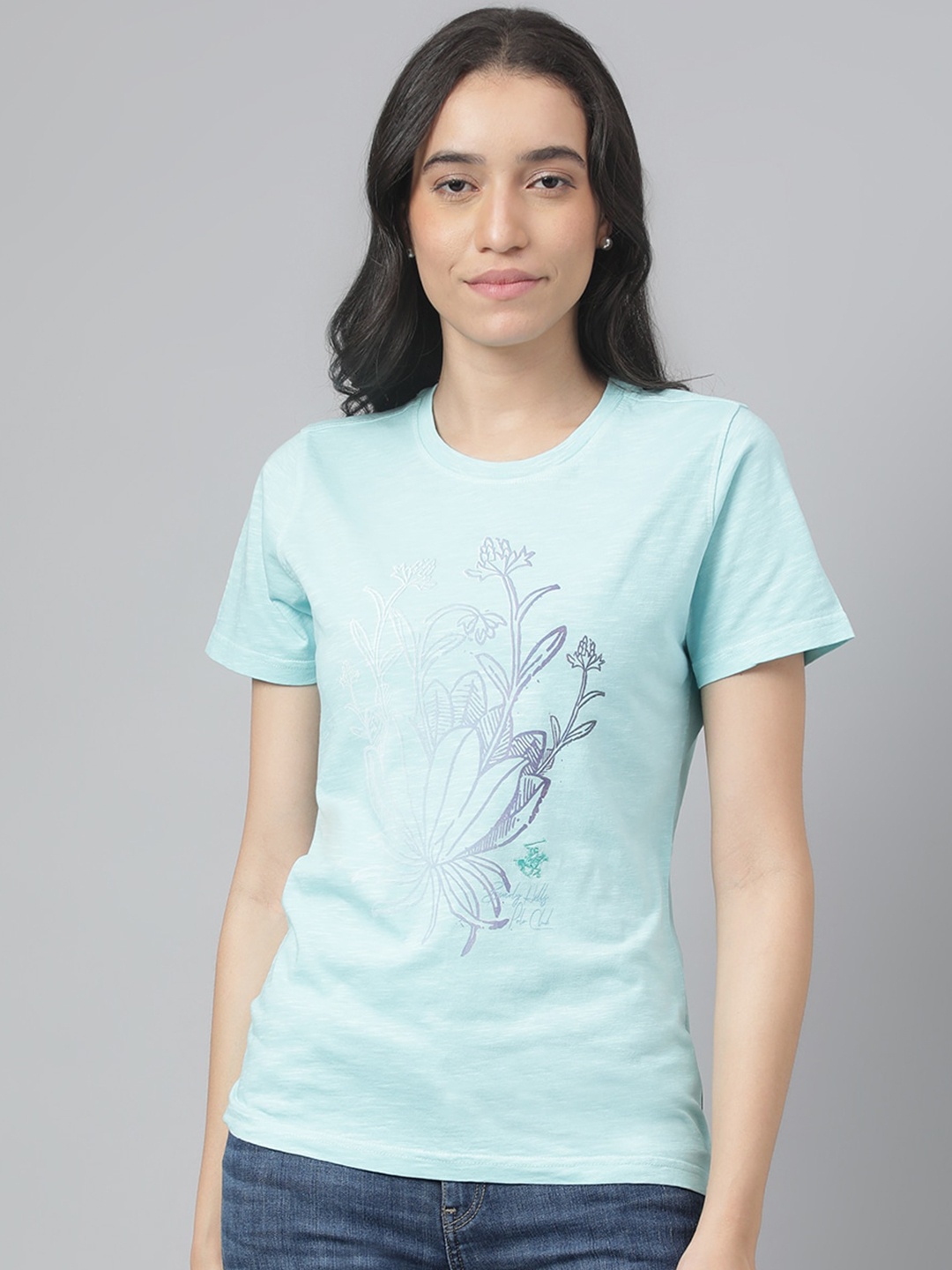 

Beverly Hills Polo Club Floral Printed Pure Cotton T-shirt, Blue