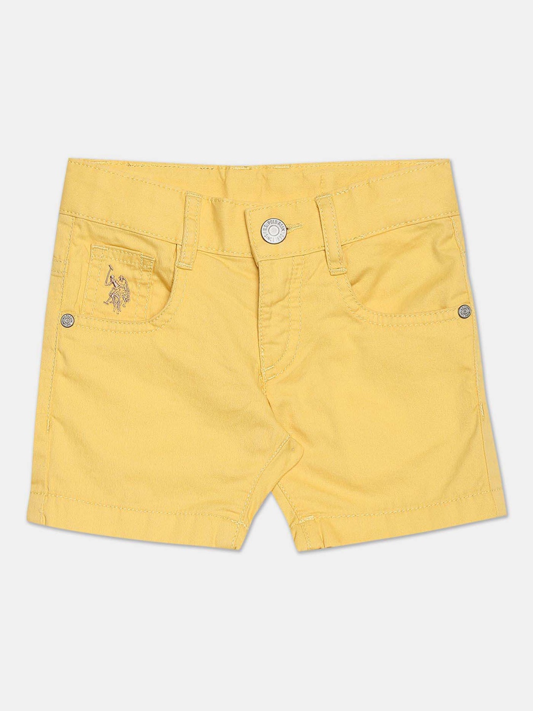 

U.S. Polo Assn. Kids Boys Slim Fit Mid Rise Pure Cotton Shorts, Yellow