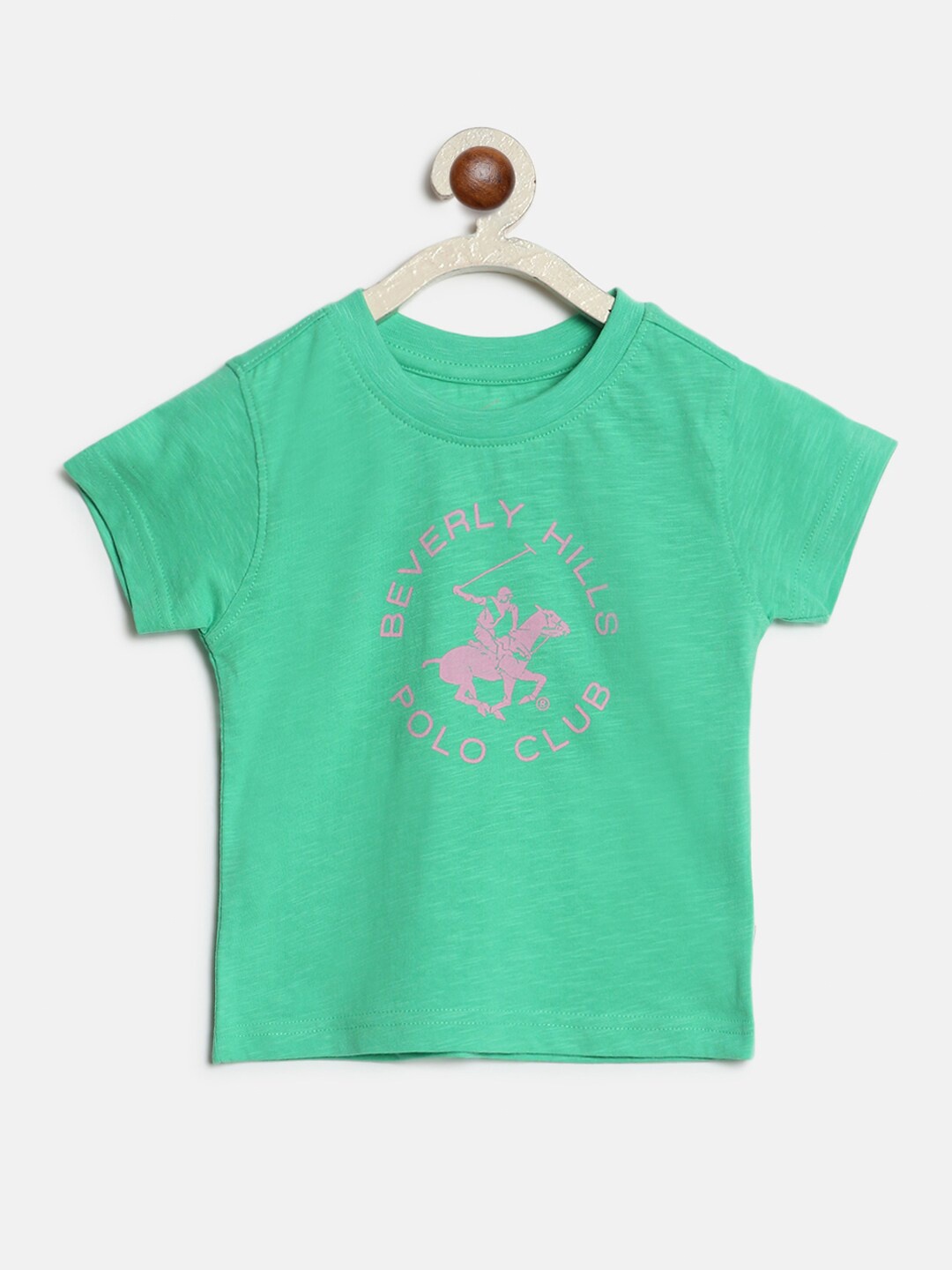 

Beverly Hills Polo Club Girls Typography Printed Pure Cotton T-Shirt, Green