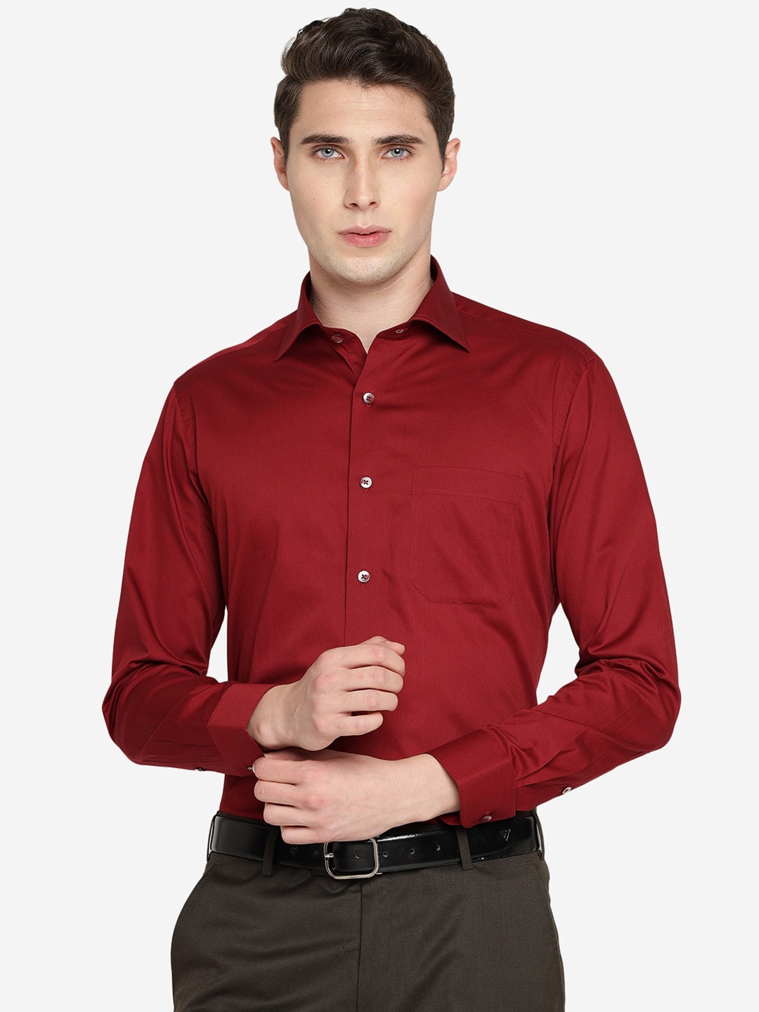 

METAL Slim Fit Pure Cotton Formal Shirt, Red