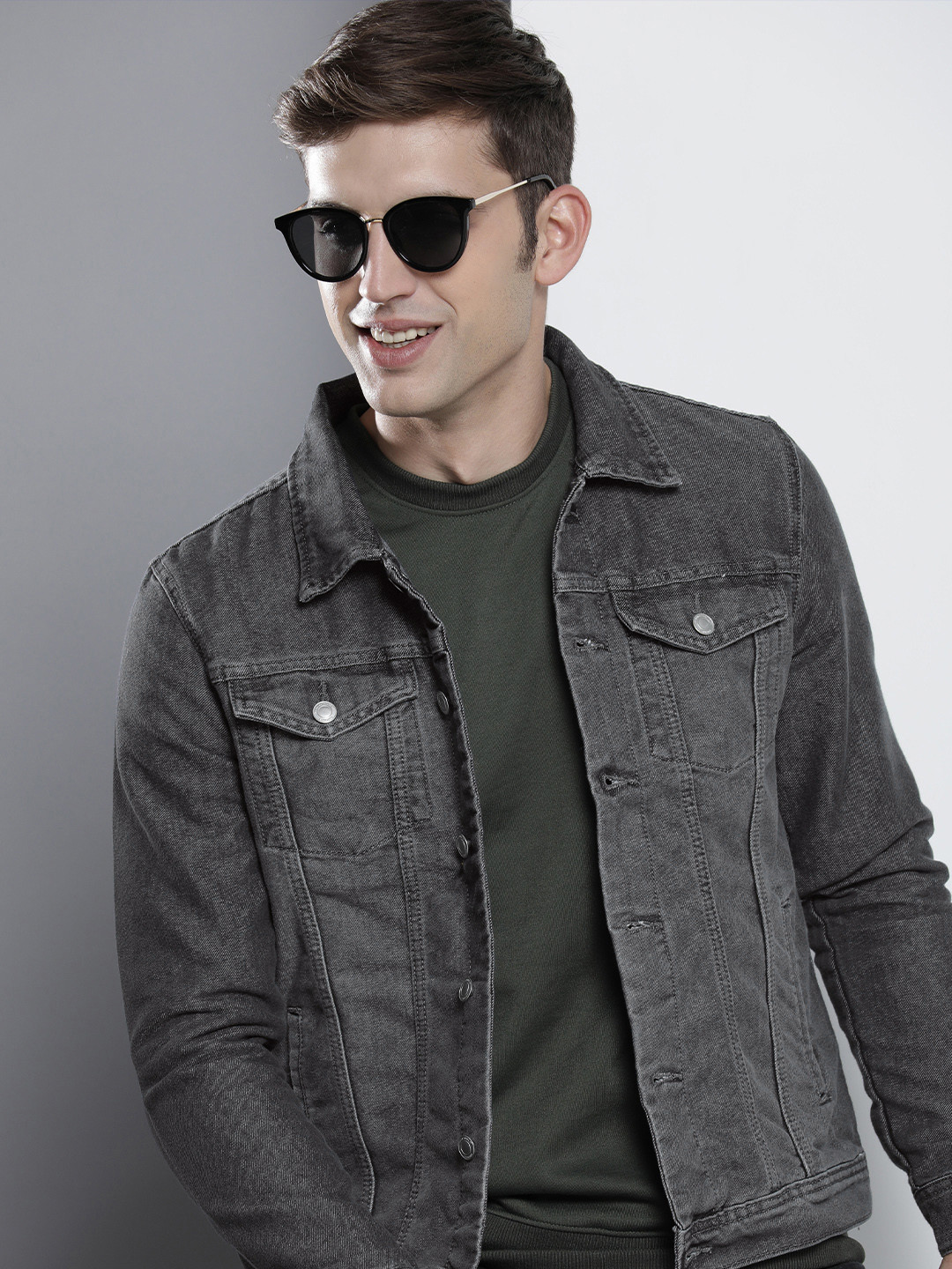 

The Indian Garage Co Men Solid Denim Jacket, Grey