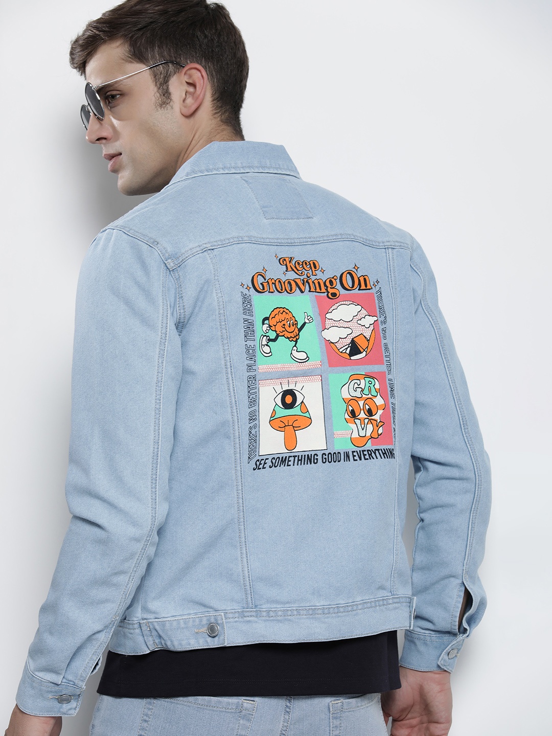 

The Indian Garage Co Men Graphic Printed Denim Jacket, Blue