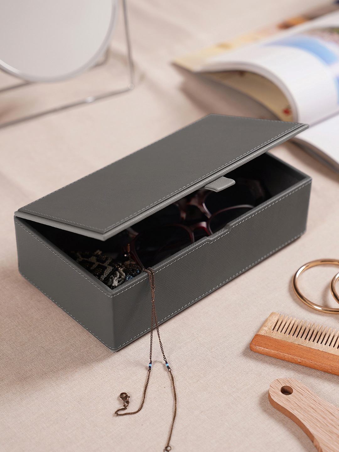 

Pure Home and Living Grey Faux Leather Box With Lid Jewellery Organiser