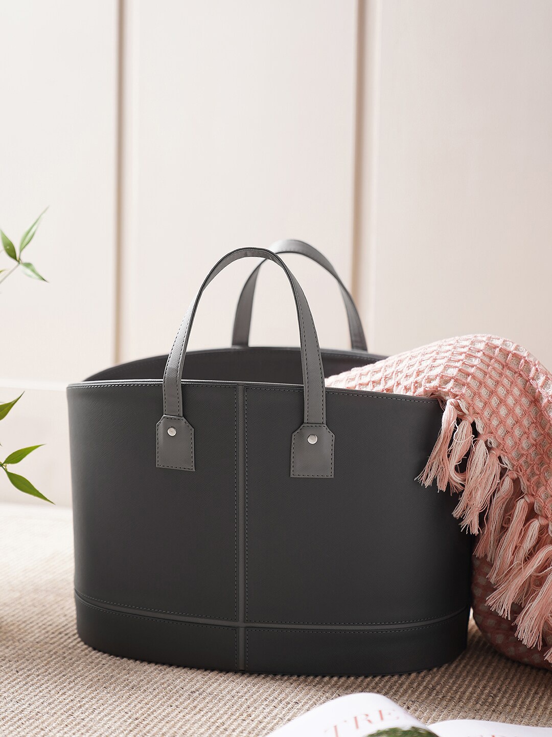 

Pure Home and Living Grey Faux Leather Magazine Basket