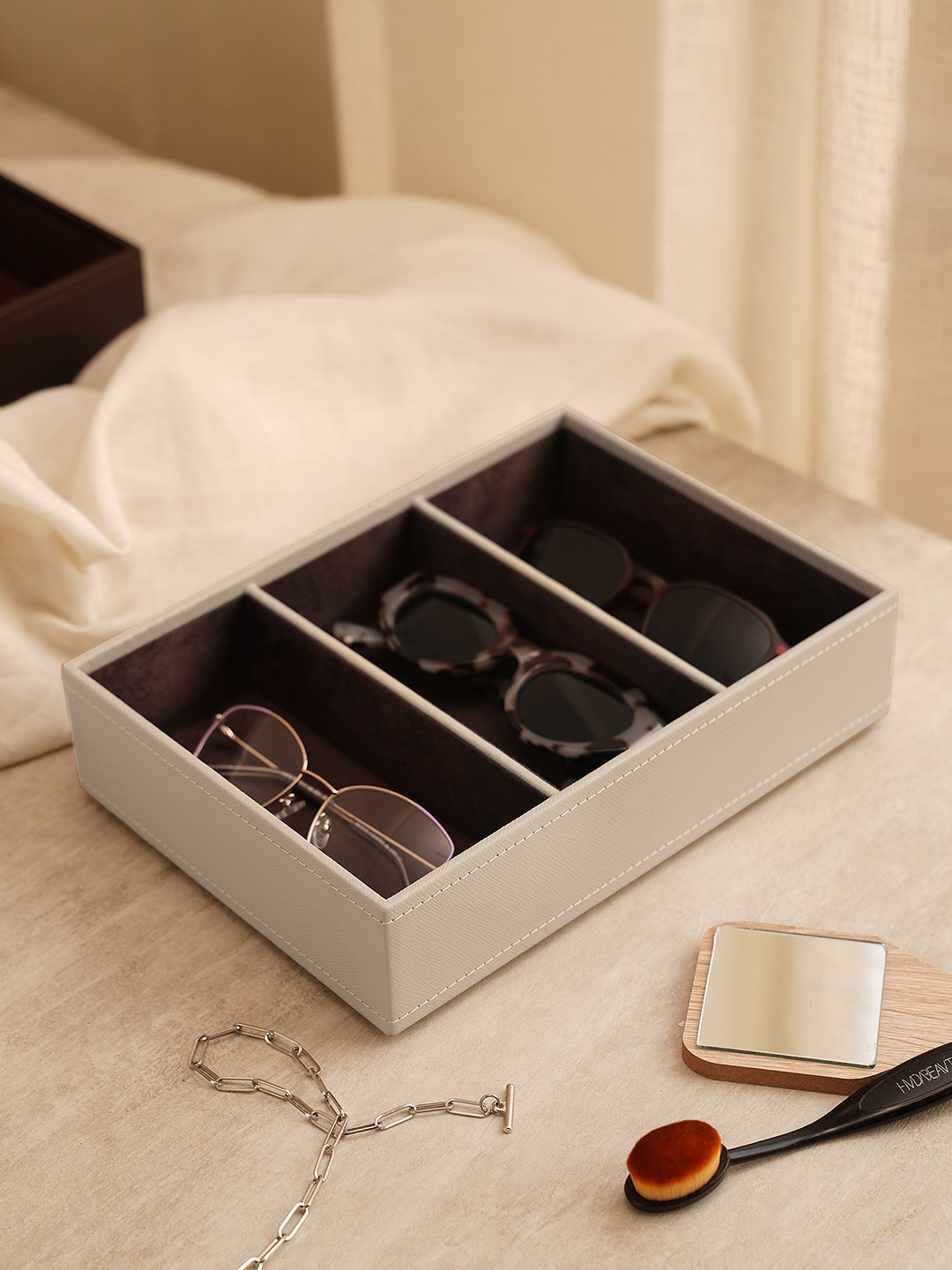 

Pure Home and Living Beige 3-Compartment Faux Leather Organiser