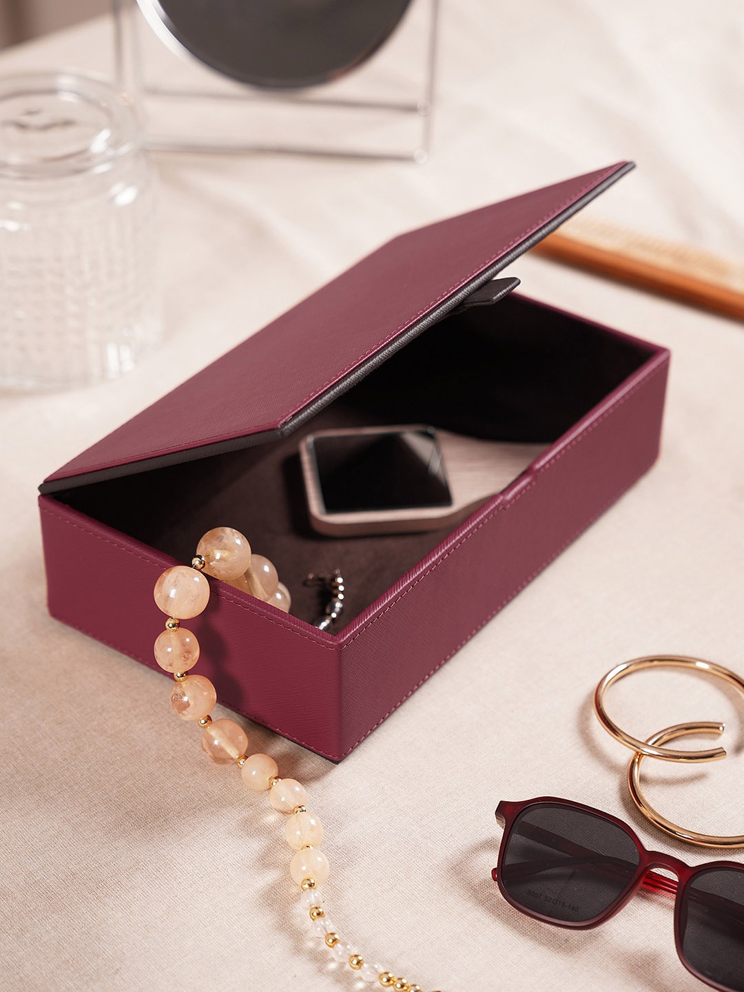 

Pure Home and Living Red Multi-Utility Faux Leather Box With Lid Organiser