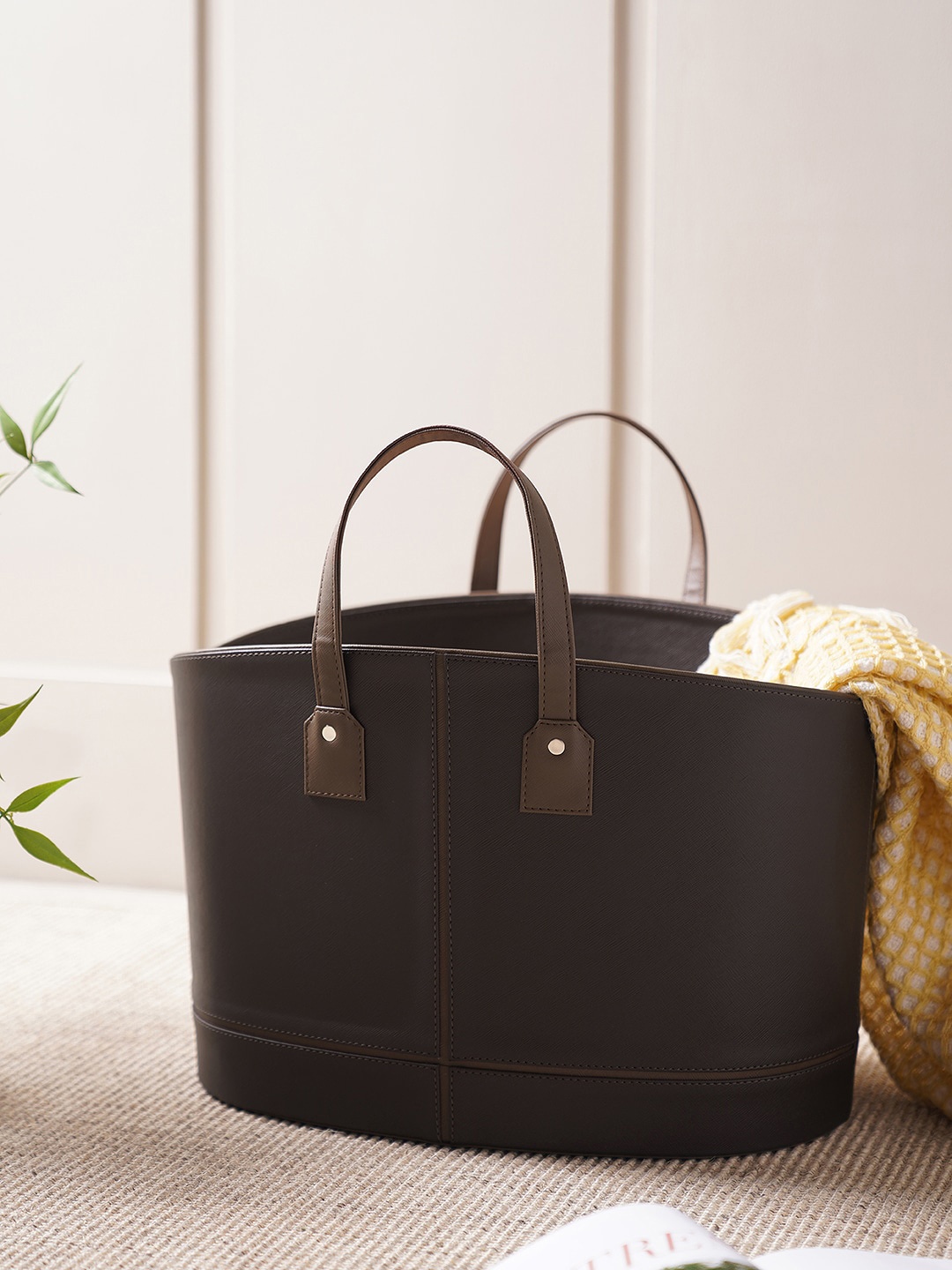 

Pure Home and Living Dark-Brown Faux Leather Magazine Basket Organiser