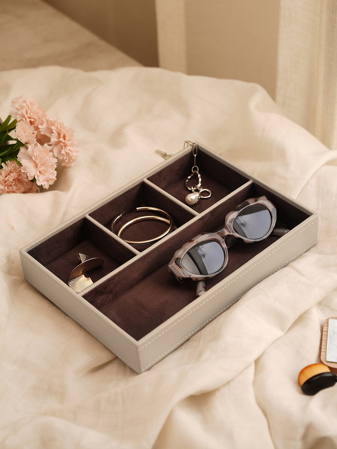 

Pure Home and Living Beige 4 Compartment Faux Leather Jewellery Organiser