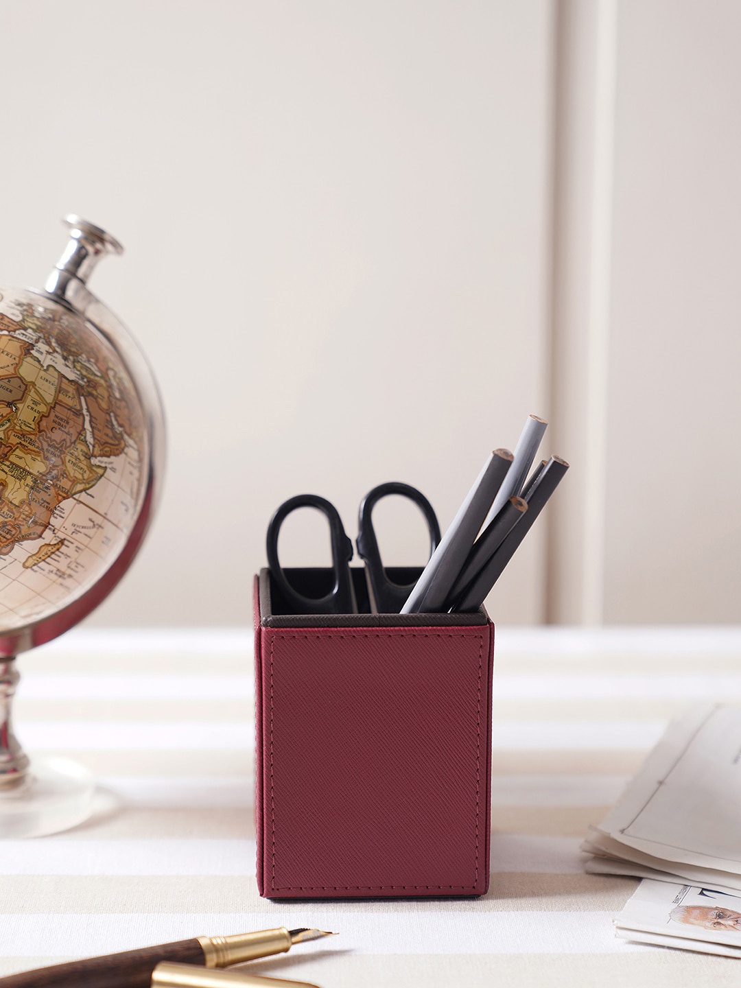 

Pure Home and Living Red Faux Leather Pen Stand Desk Organiser