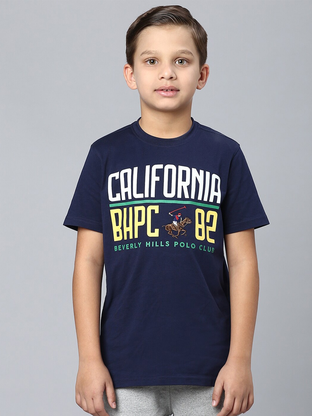 

Beverly Hills Polo Club Boys Typography Printed Cotton T-shirt, Navy blue