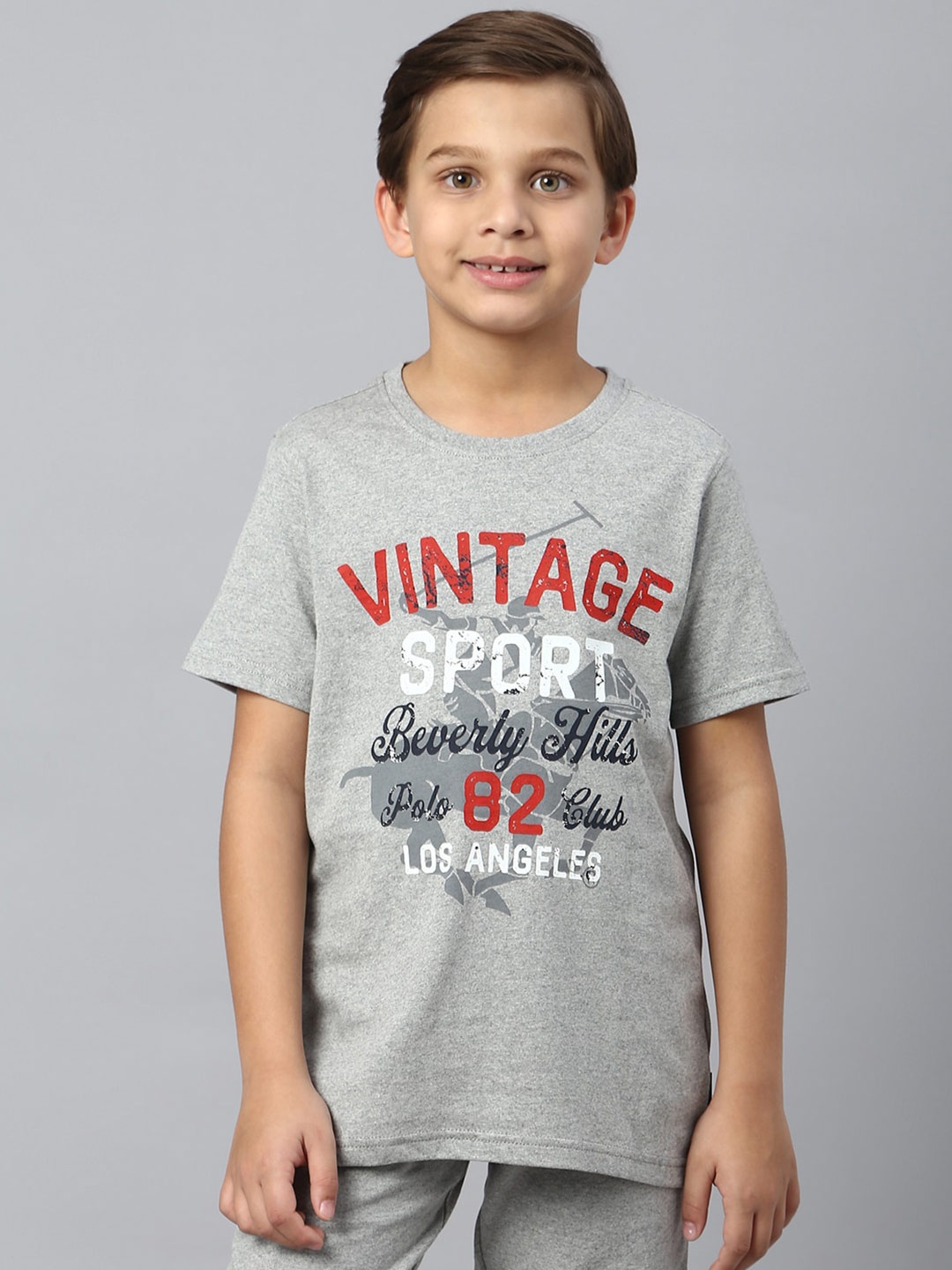 

Beverly Hills Polo Club Boys Typography Printed Round Neck Cotton T-Shirt, Grey