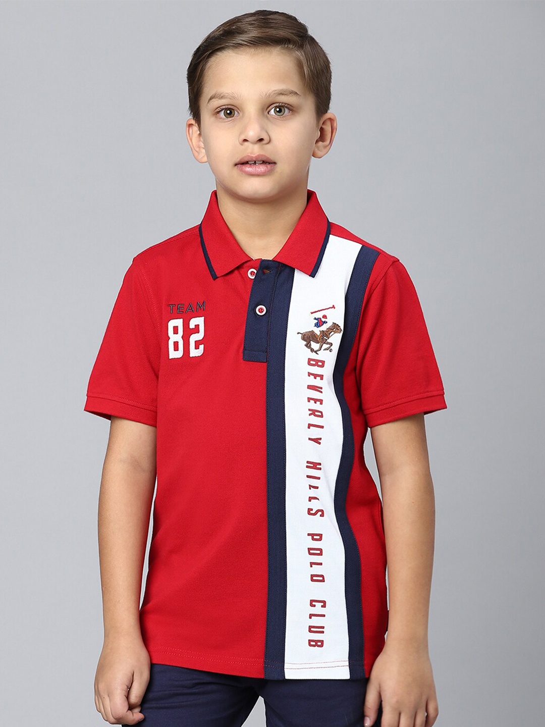 

Beverly Hills Polo Club Boys Typography Printed Polo Collar Cotton T-shirt, Red