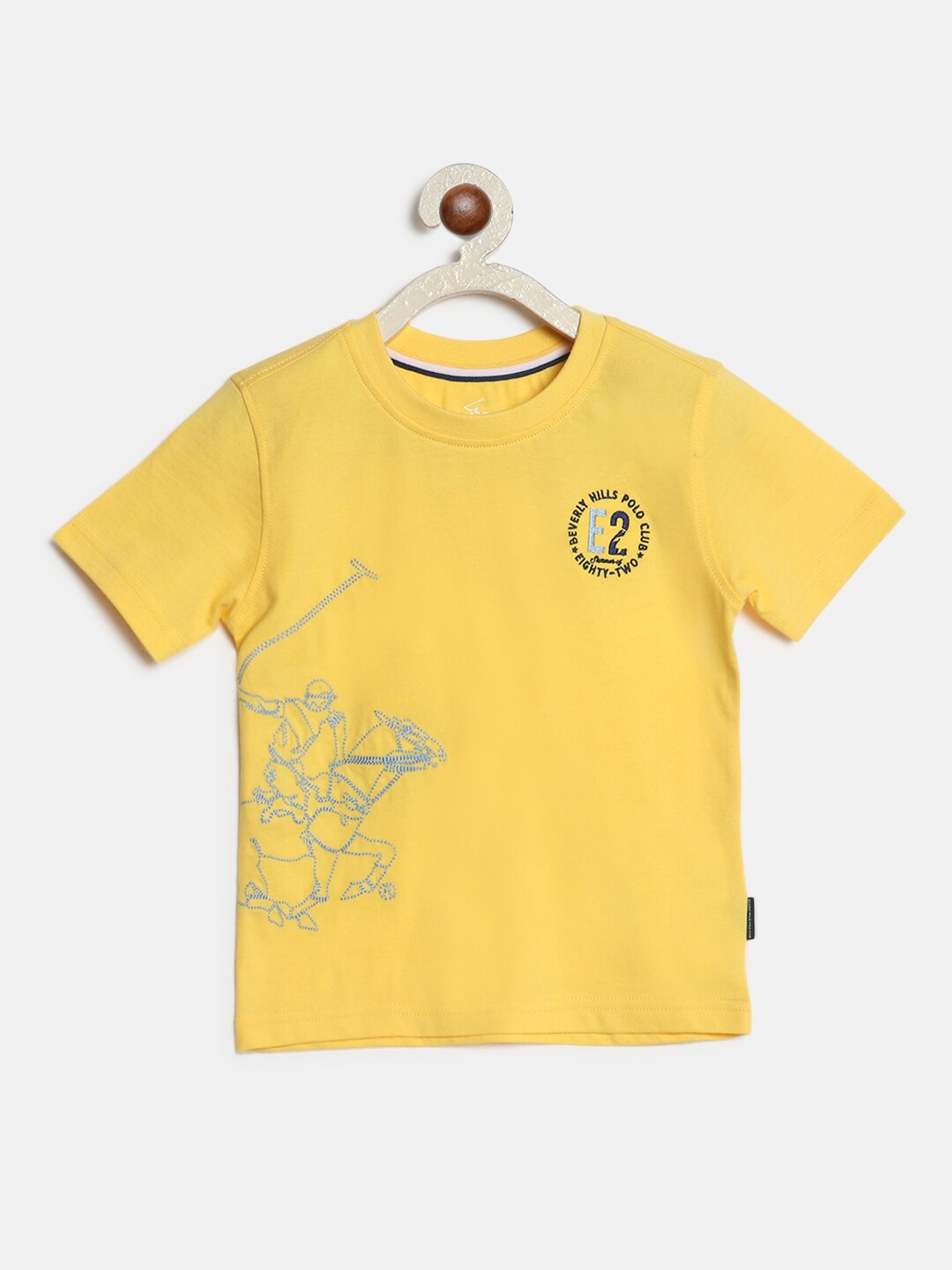 

Beverly Hills Polo Club Boys Round Neck Short Sleeves Pure Cotton T-shirt, Yellow