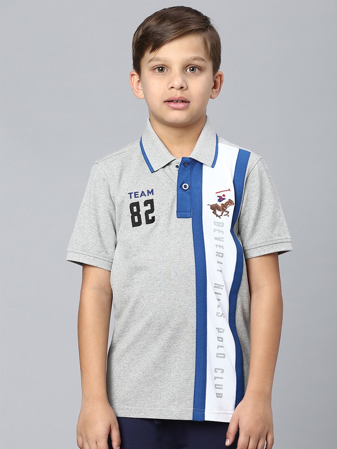 

Beverly Hills Polo Club Boys Typography Polo Collar Cotton T-shirt, Grey